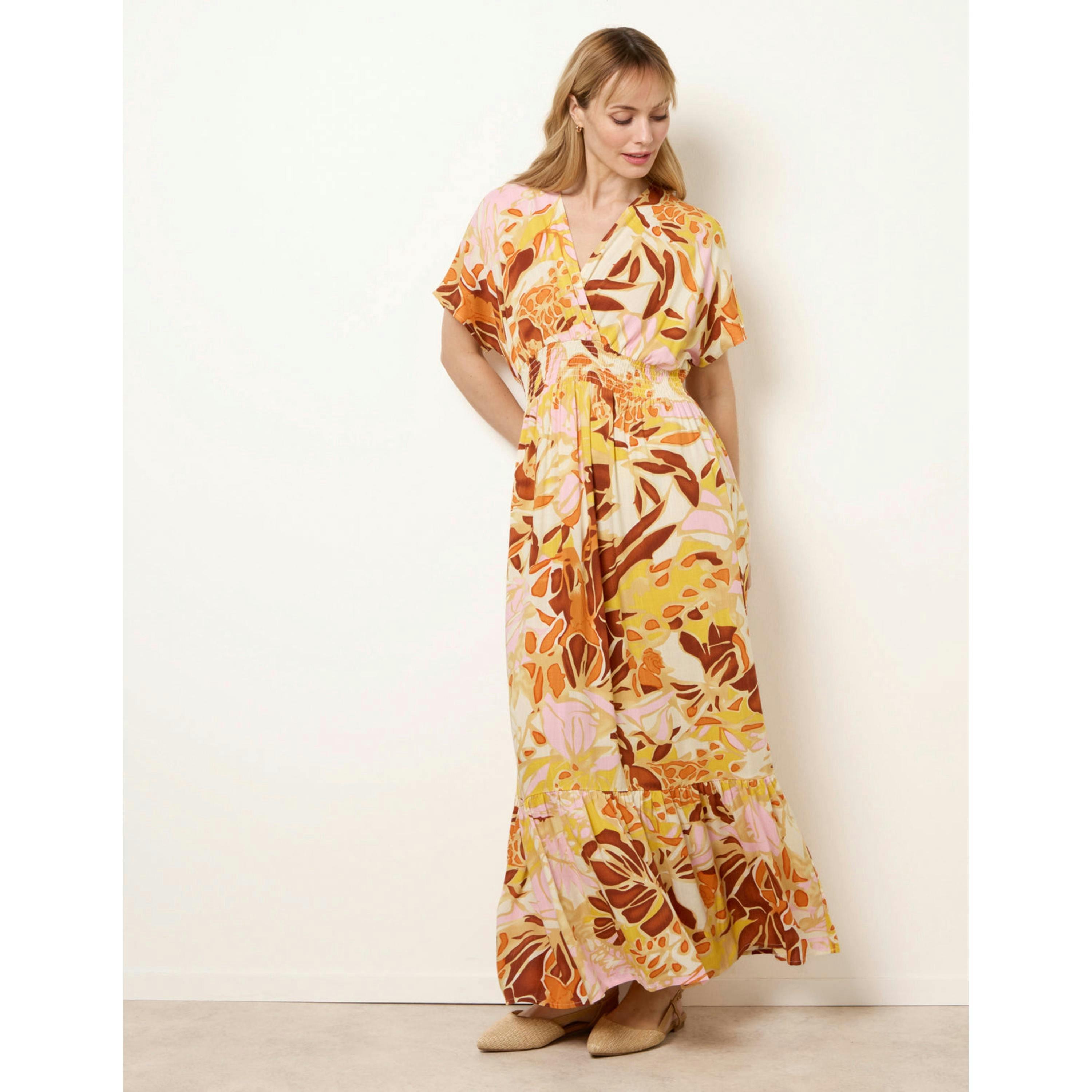 Blue Vanilla Tropical V Front Shirred Waist Maxi Dress  in Multicolour , view 4 of 4