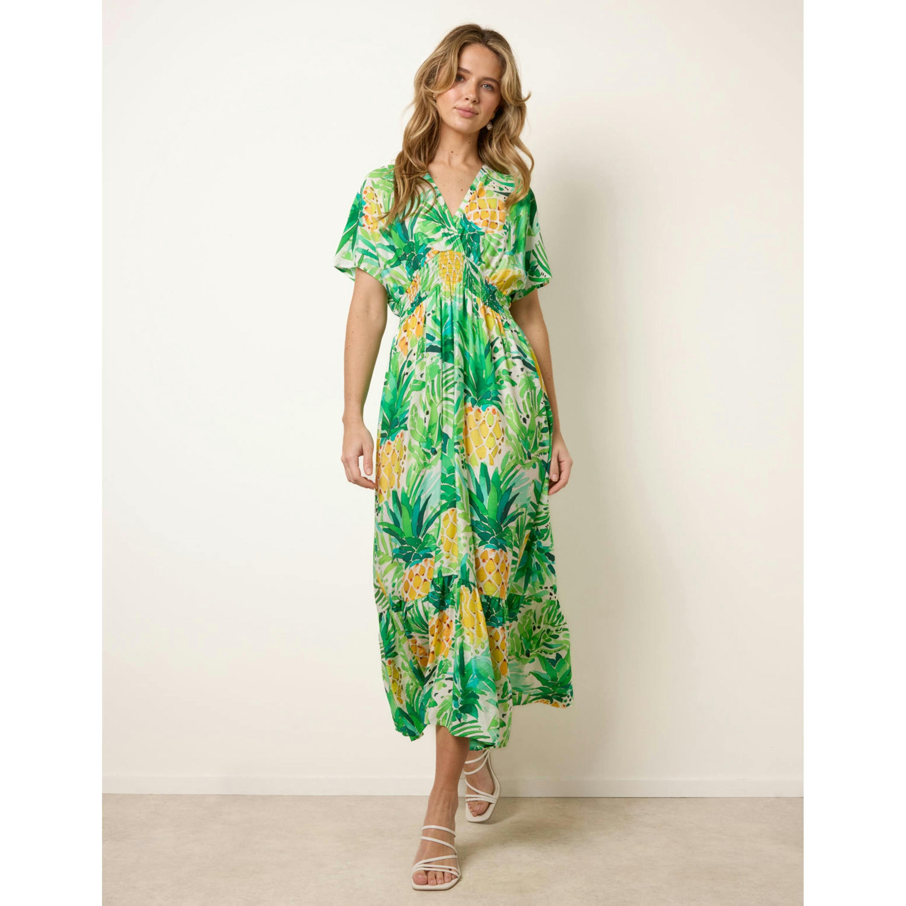 Blue Vanilla Pineapple Double V Midi Dress  in Green , view 3 of 4