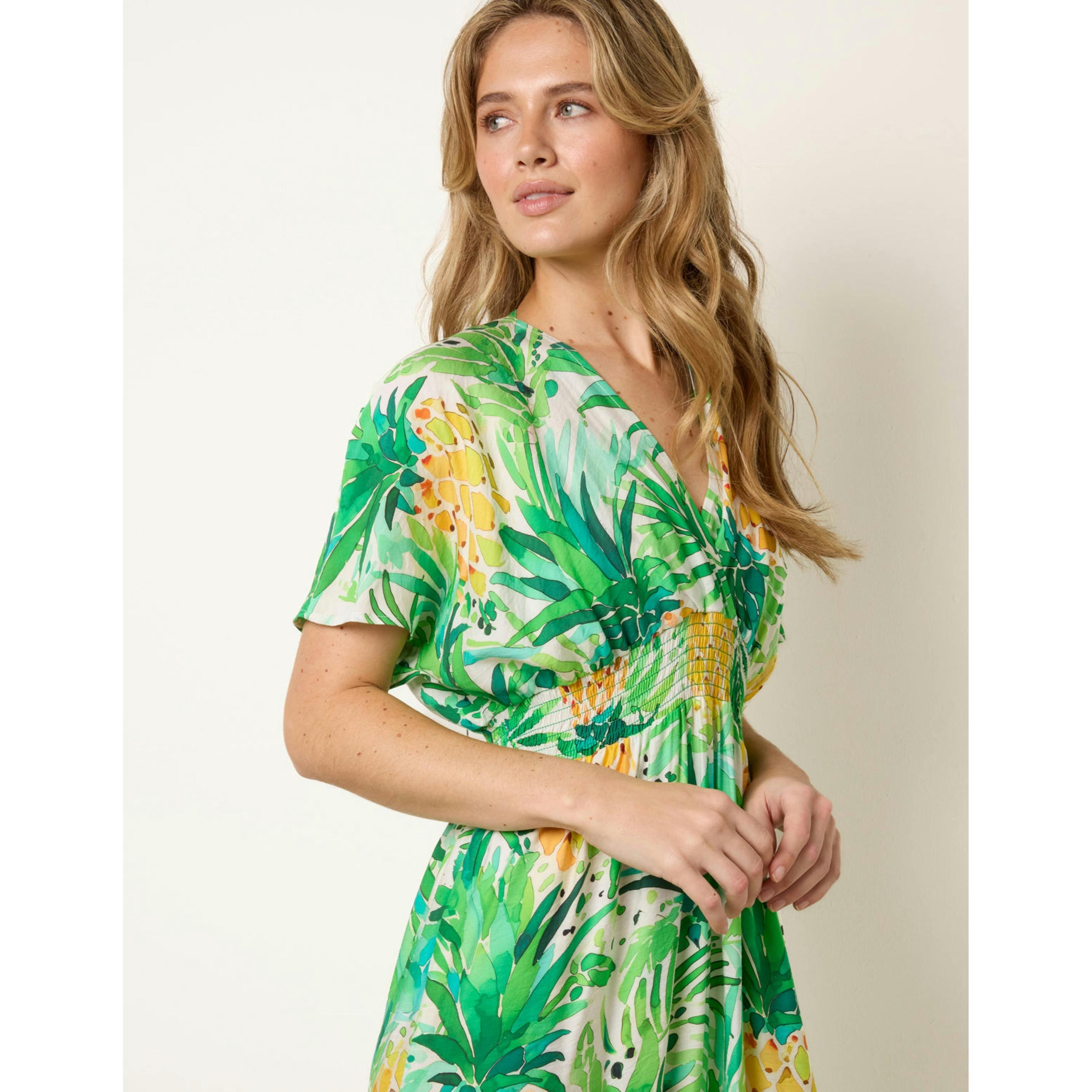 Blue Vanilla Pineapple Double V Midi Dress  in Green , view 4 of 4