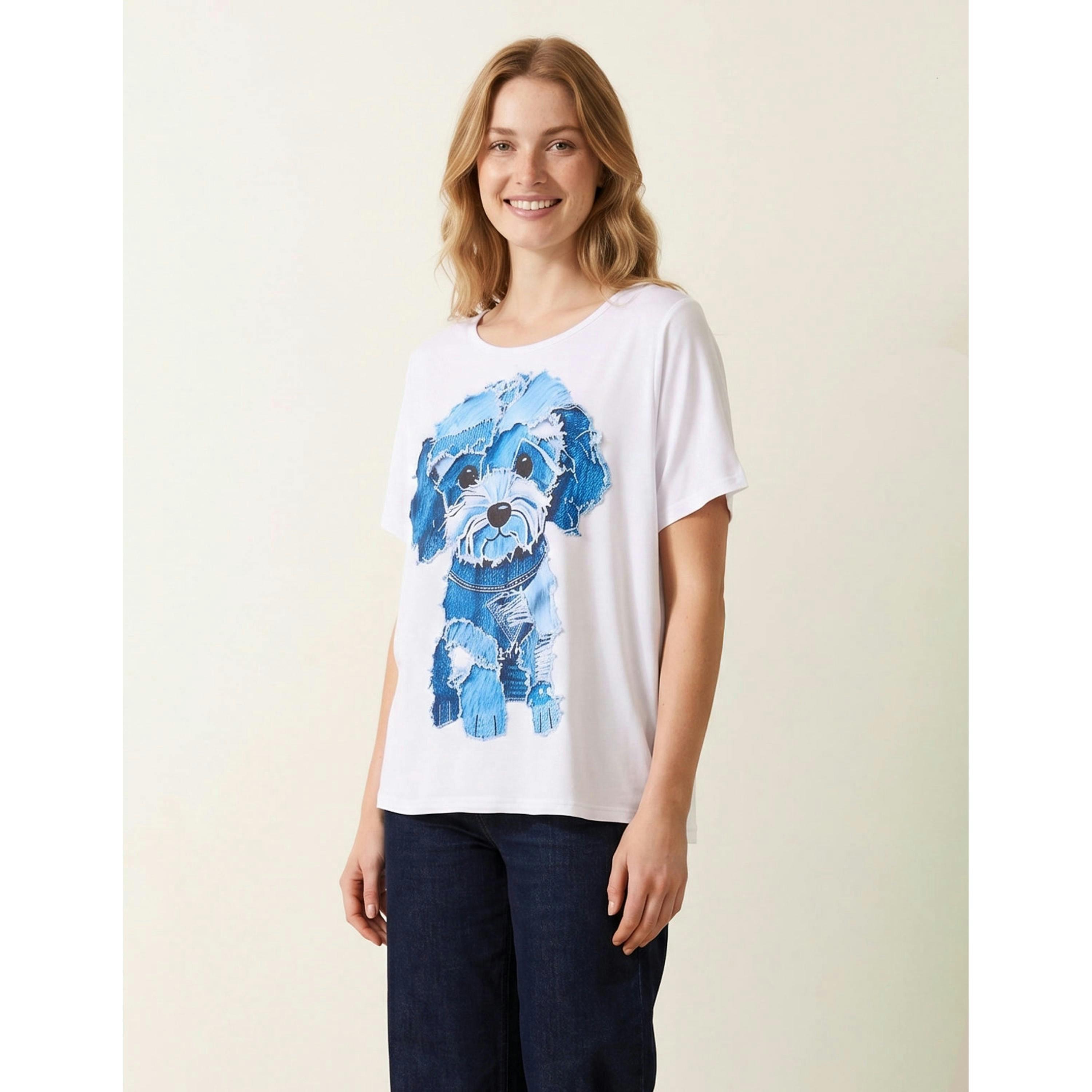 Blue Vanilla Patchwork Denim Dog Top  in White , view 1 of 4