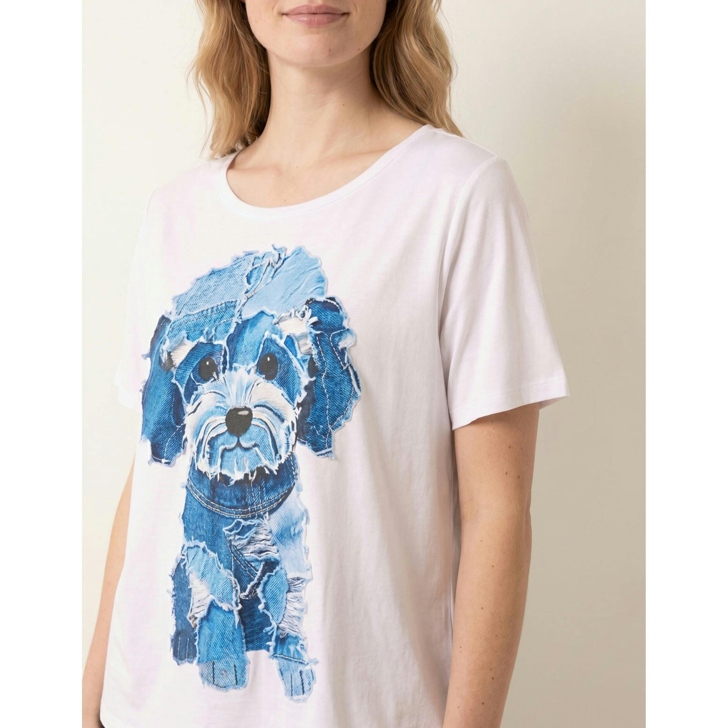 Blue Vanilla Patchwork Denim Dog Top  in White , view 2 of 4