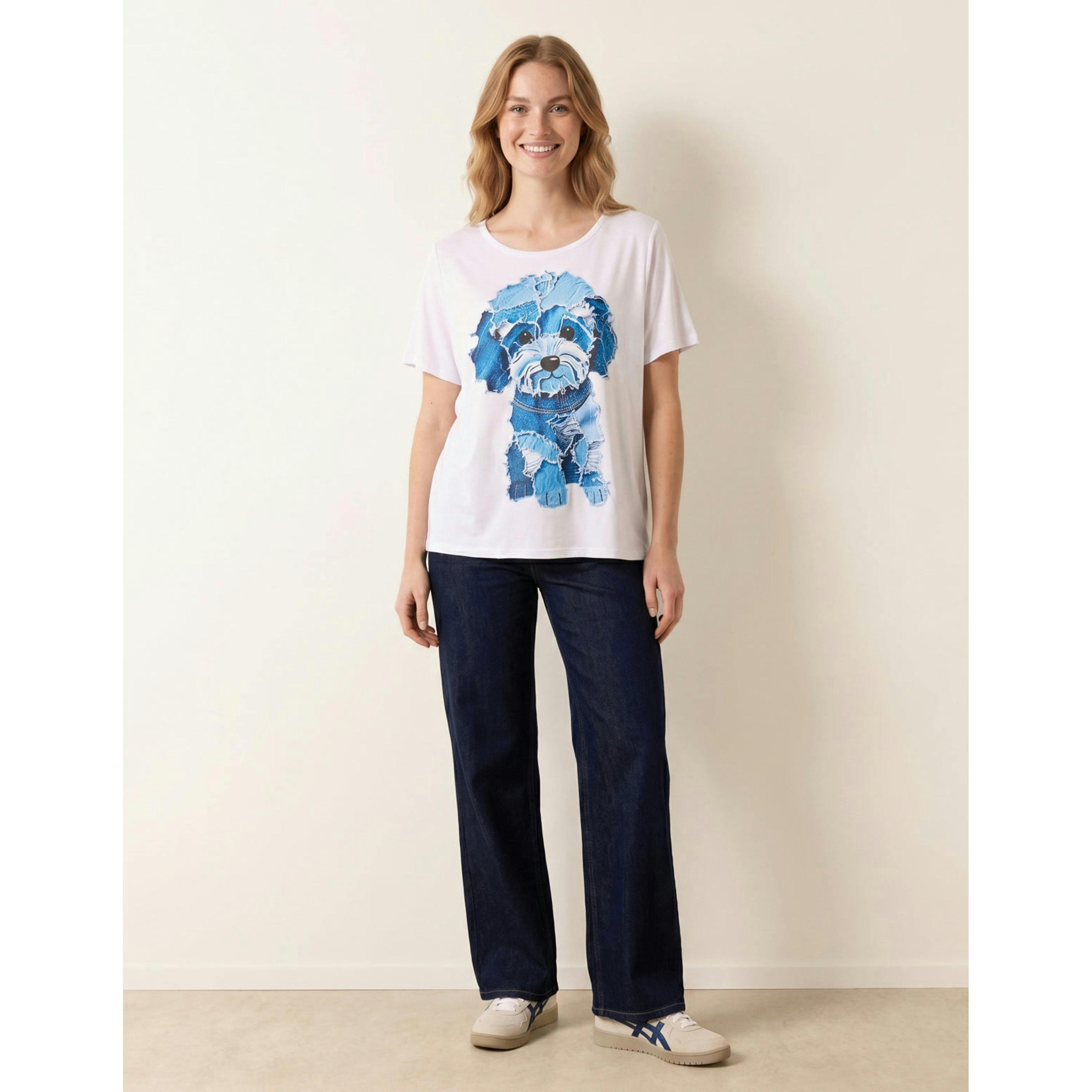 Blue Vanilla Patchwork Denim Dog Top  in White , view 3 of 4
