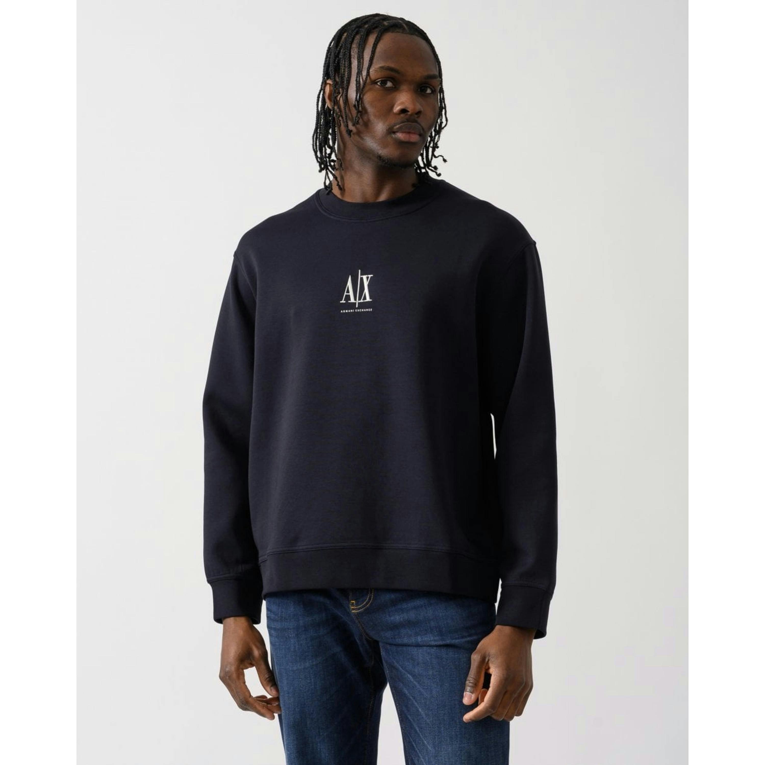 Armani Exchange Embroidered A|X Centre Logo Sweatshirt  in Navy , view 1 of 4