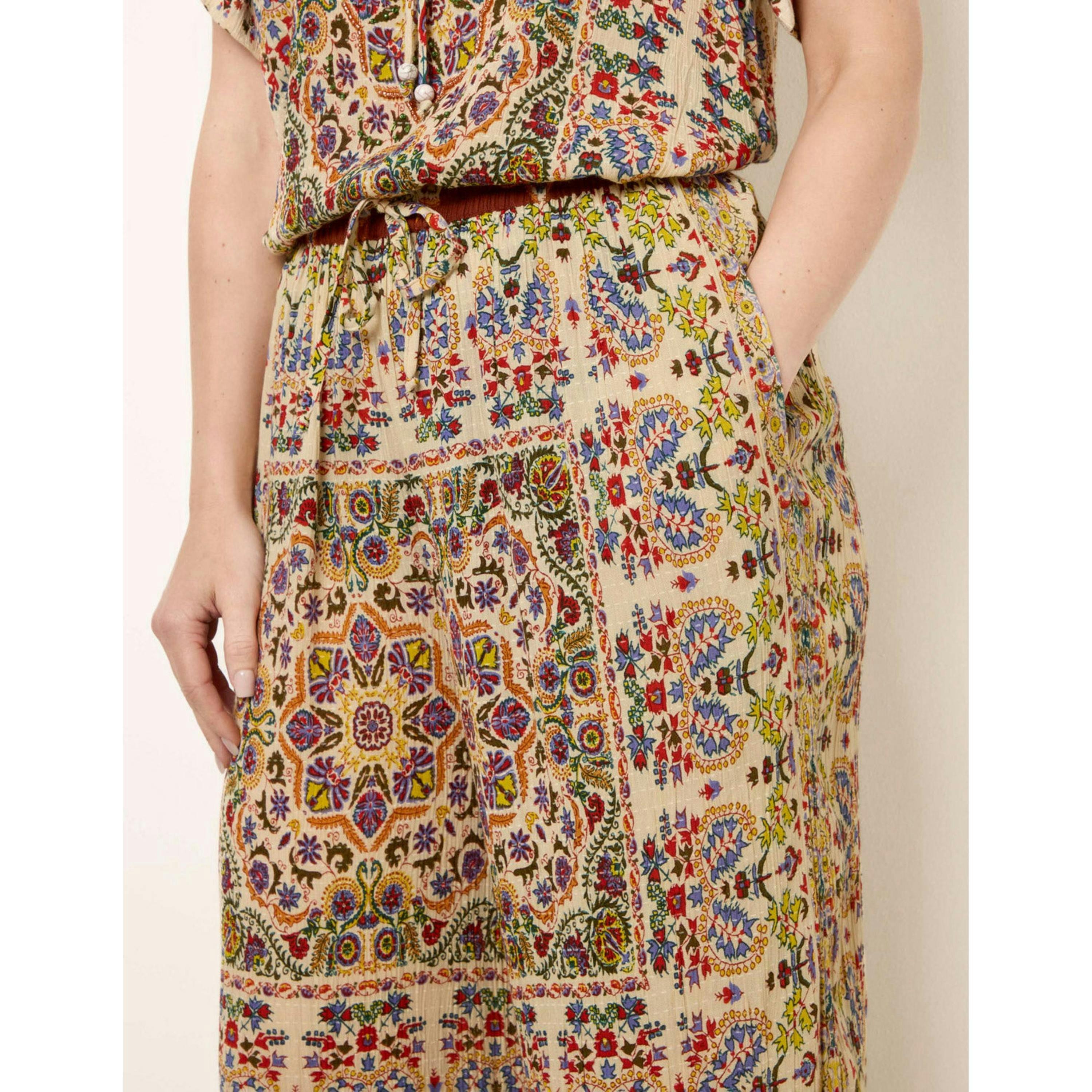 Blue Vanilla Printed Shirred Waist Trousers  in Multicolour , view 3 of 4