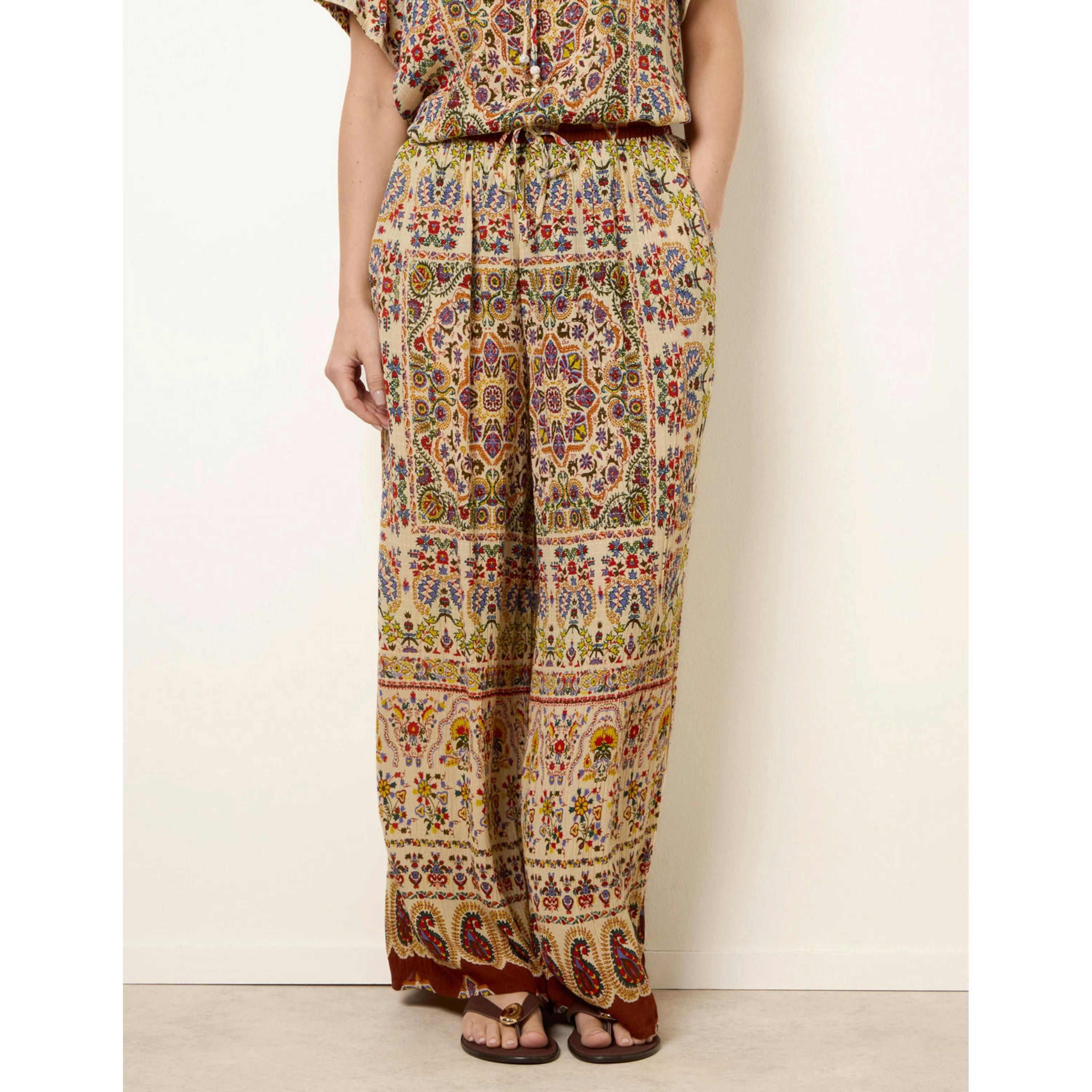 Blue Vanilla Printed Shirred Waist Trousers  in Multicolour , view 4 of 4