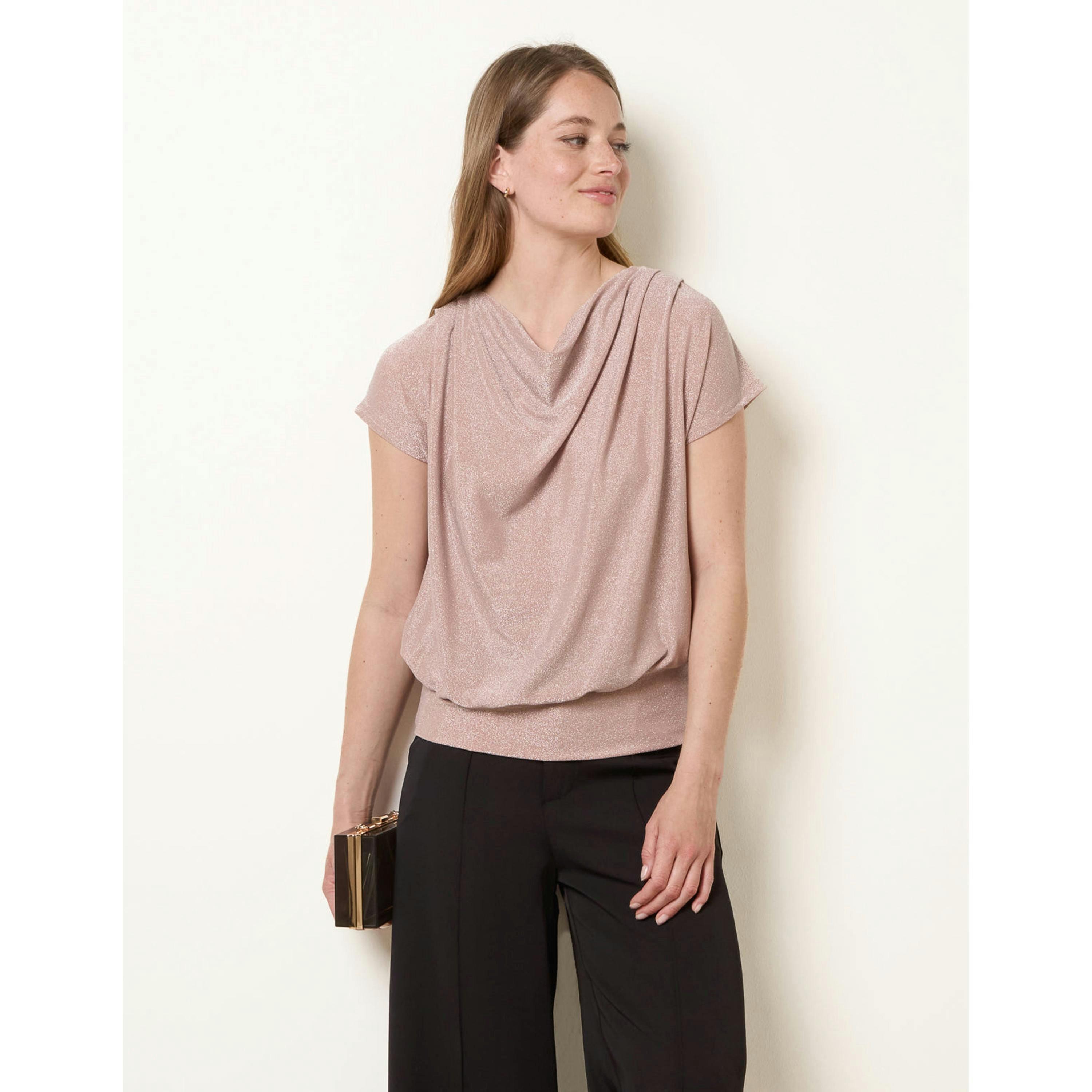 Blue Vanilla Lurex Metallic Cowl Neck Draped Top  in Pink , view 1 of 4