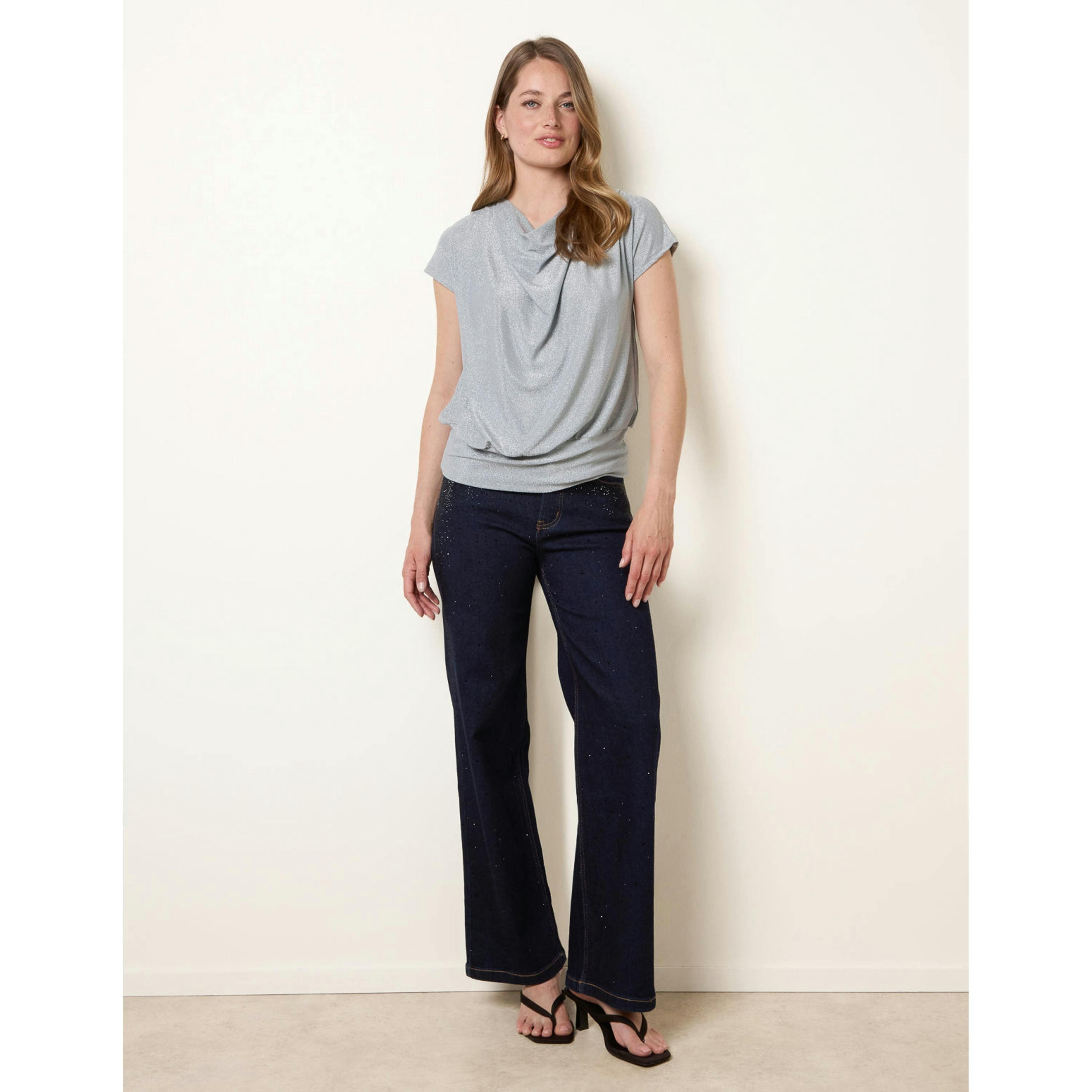 Blue Vanilla Lurex Metallic Cowl Neck Draped Top  in Blue , view 1 of 4
