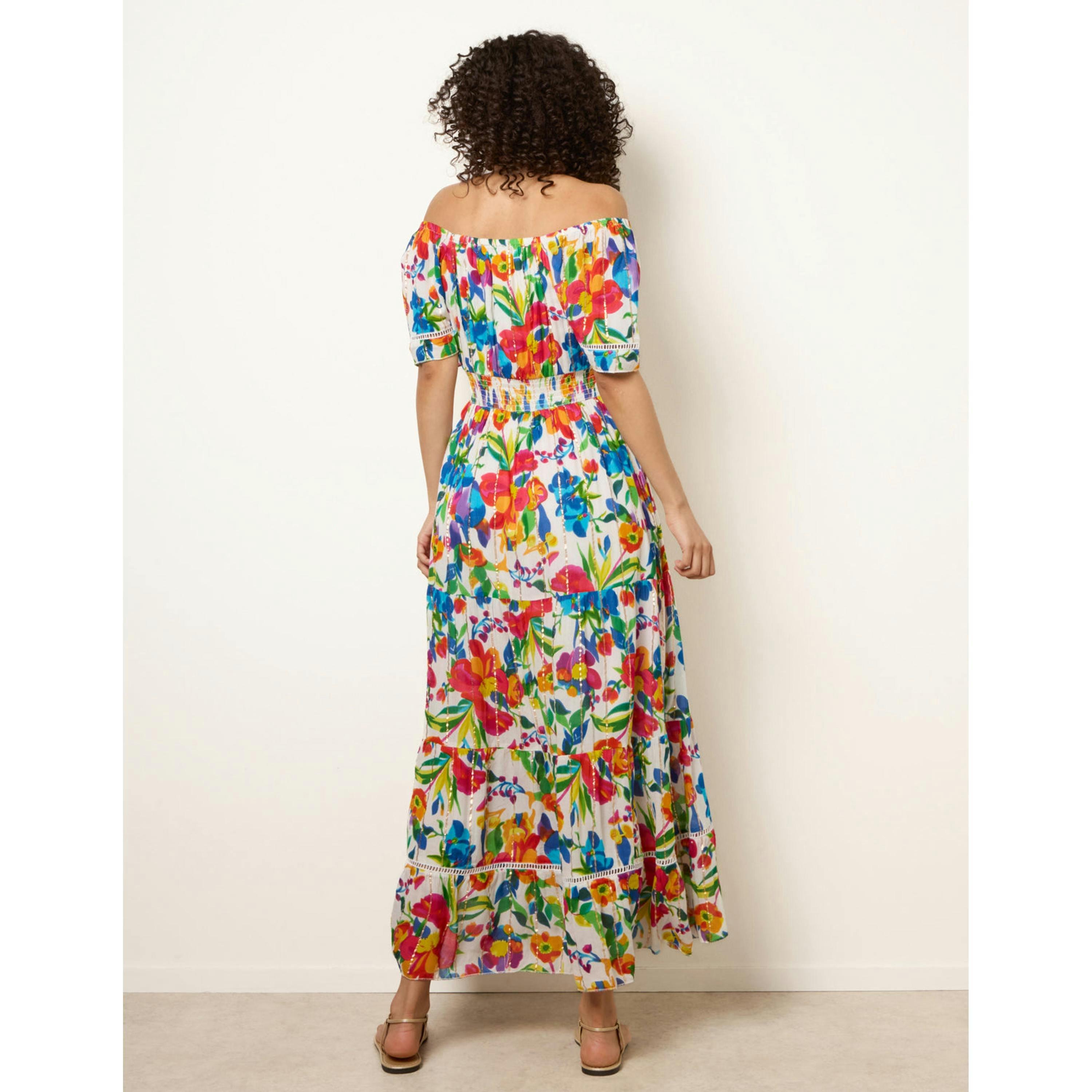 Blue Vanilla Bardot Tassel Tie Tiered Maxi Dress  in Multicolour , view 2 of 4