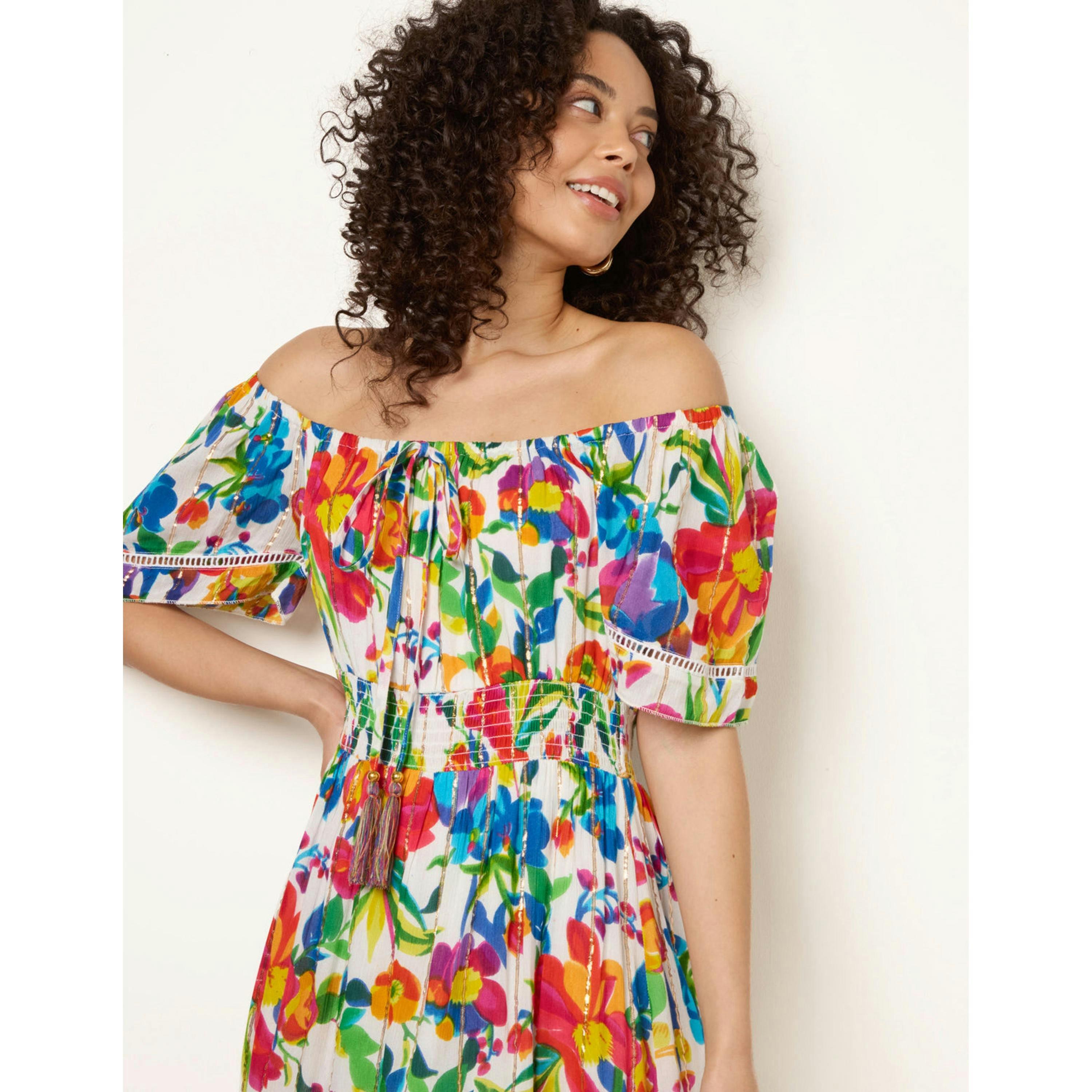Blue Vanilla Bardot Tassel Tie Tiered Maxi Dress  in Multicolour , view 3 of 4
