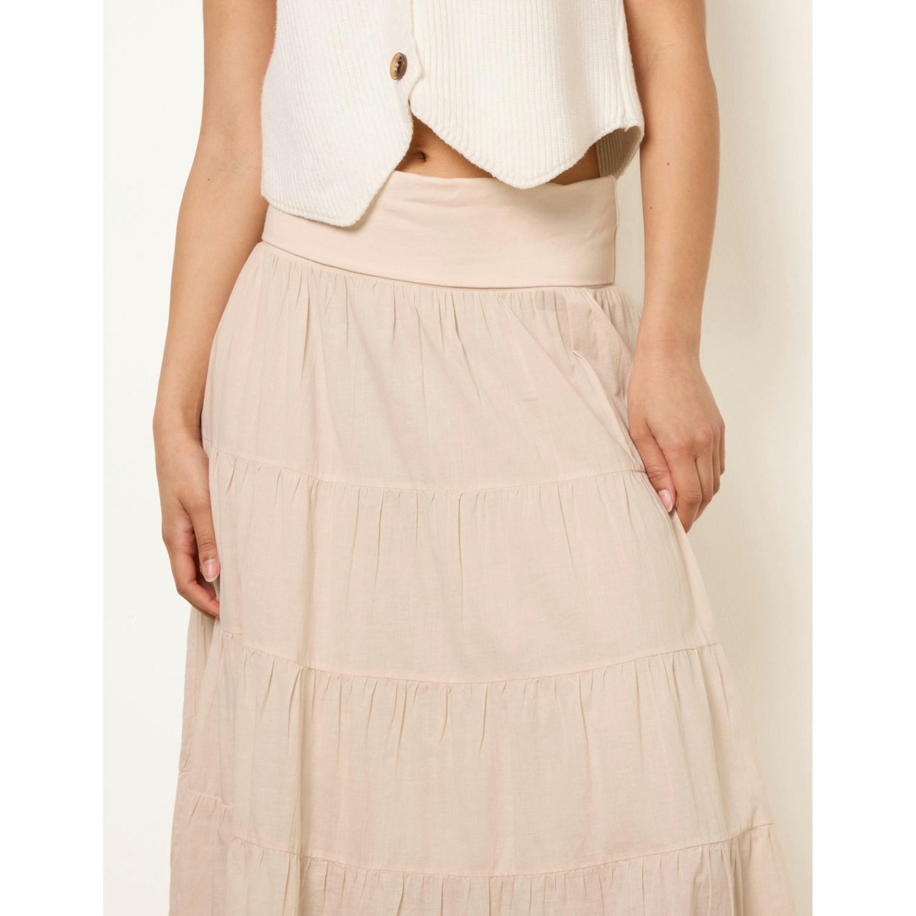 Blue Vanilla Jersey Band Tiered Skirt  in Stone , view 3 of 4