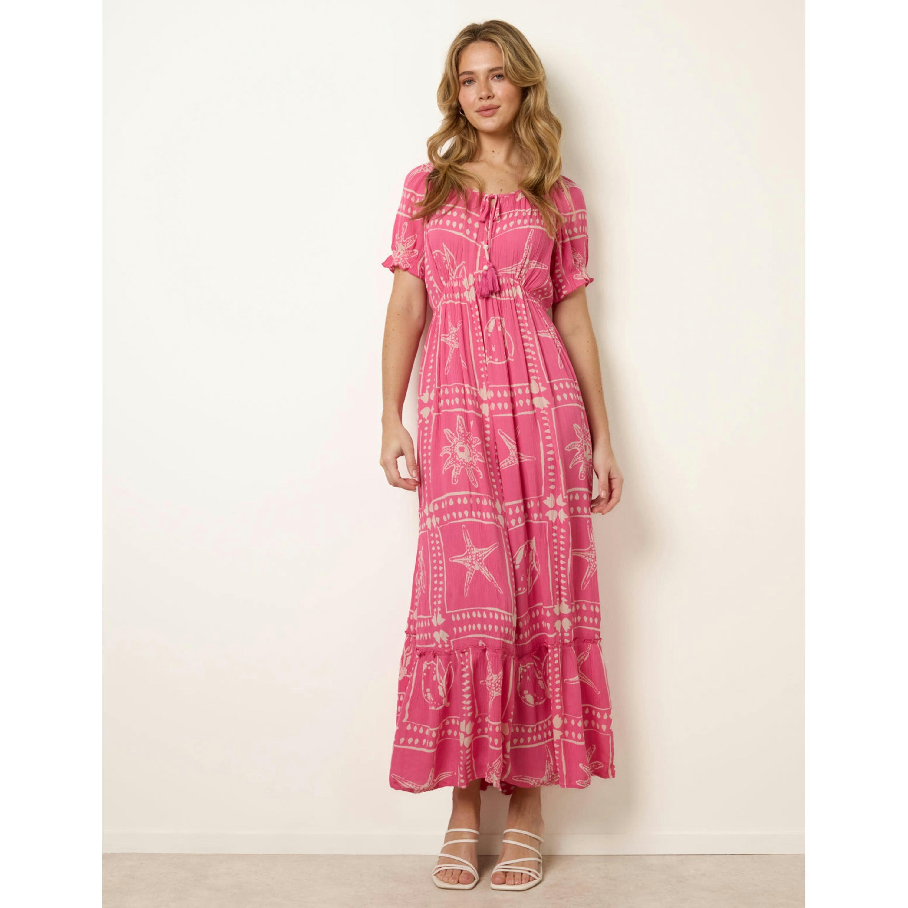 Blue Vanilla Starfish Print Tie Front Maxi Dress  in Pink , view 1 of 4