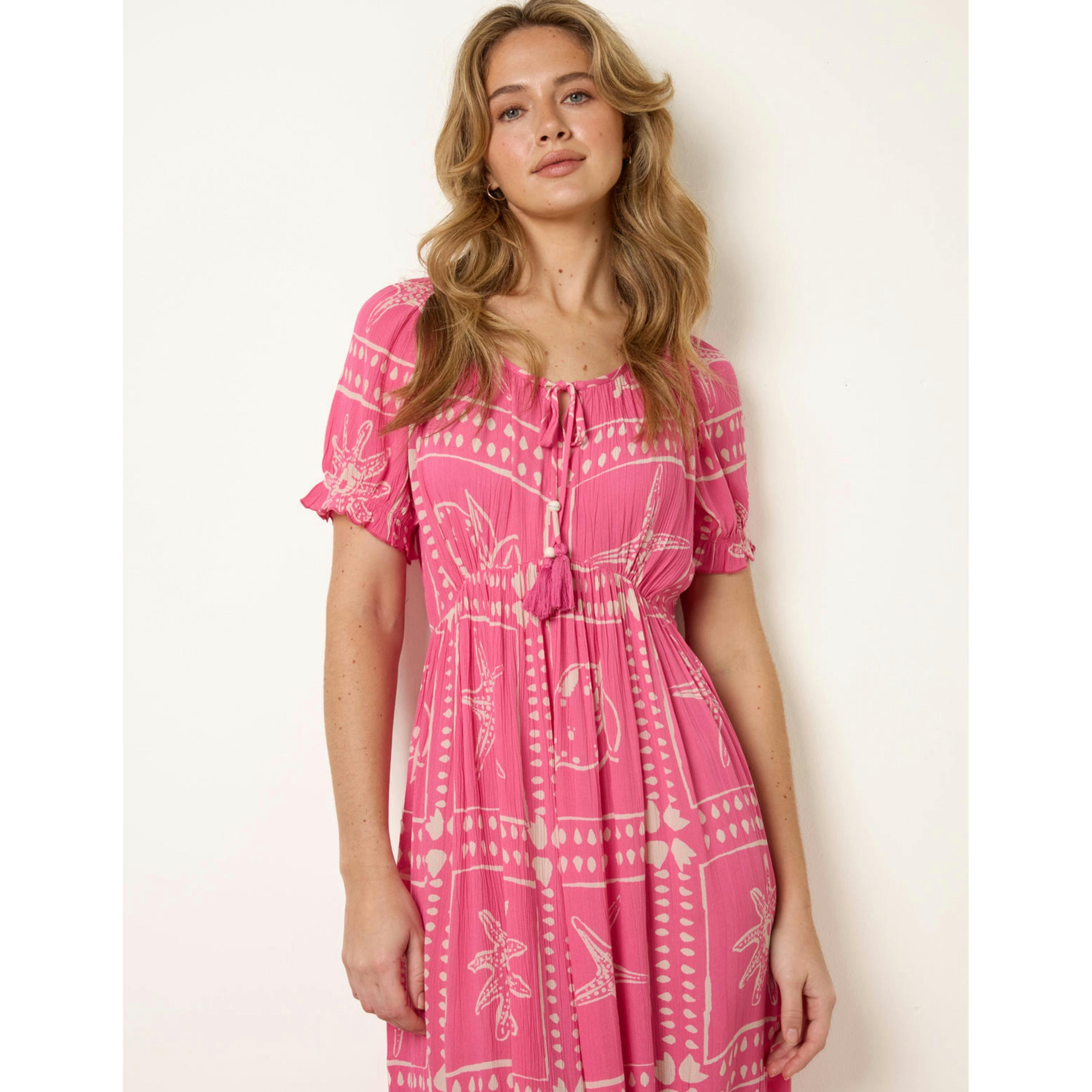 Blue Vanilla Starfish Print Tie Front Maxi Dress  in Pink , view 3 of 4