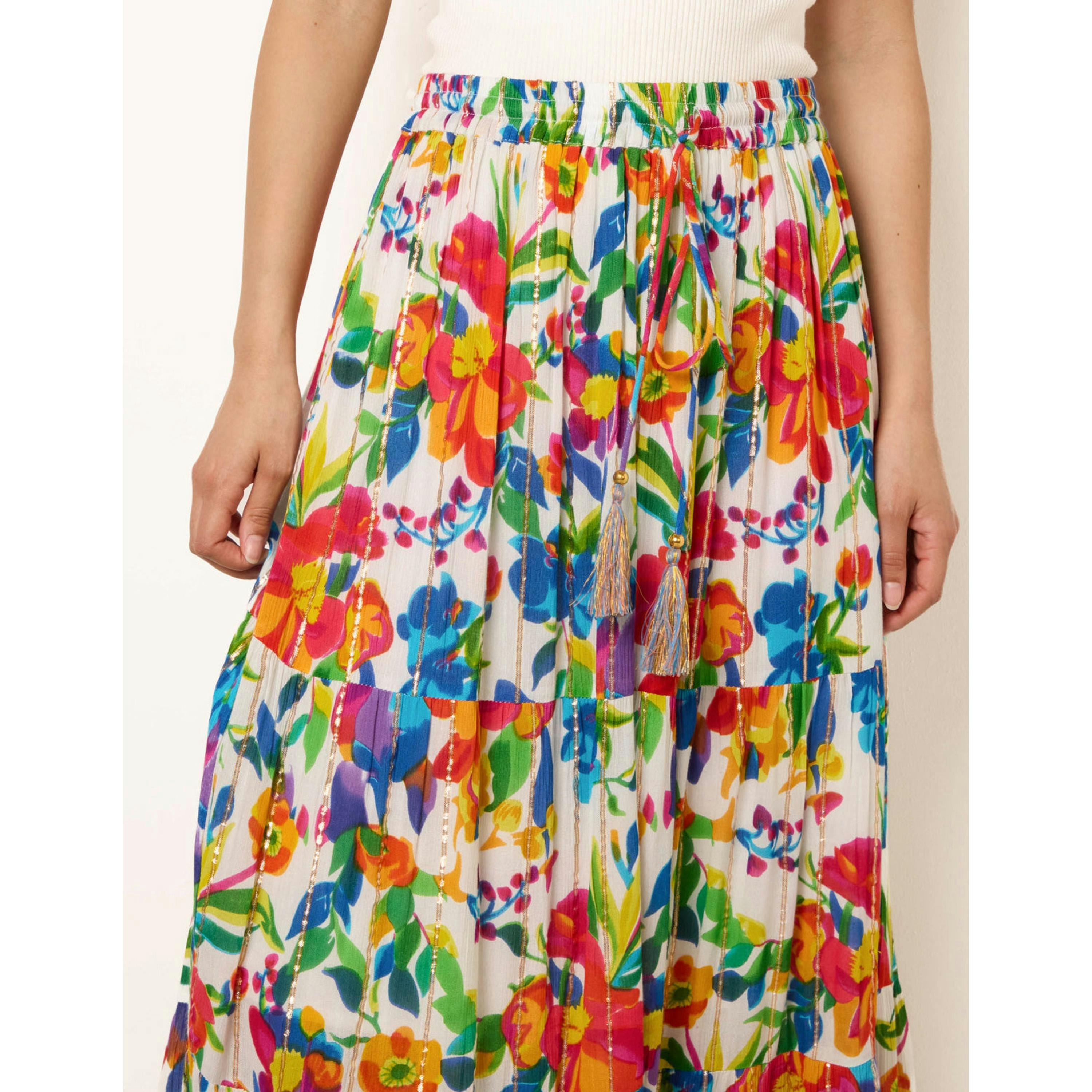 Blue Vanilla Tiered Bright Maxi Skirt  in Multicolour , view 3 of 4
