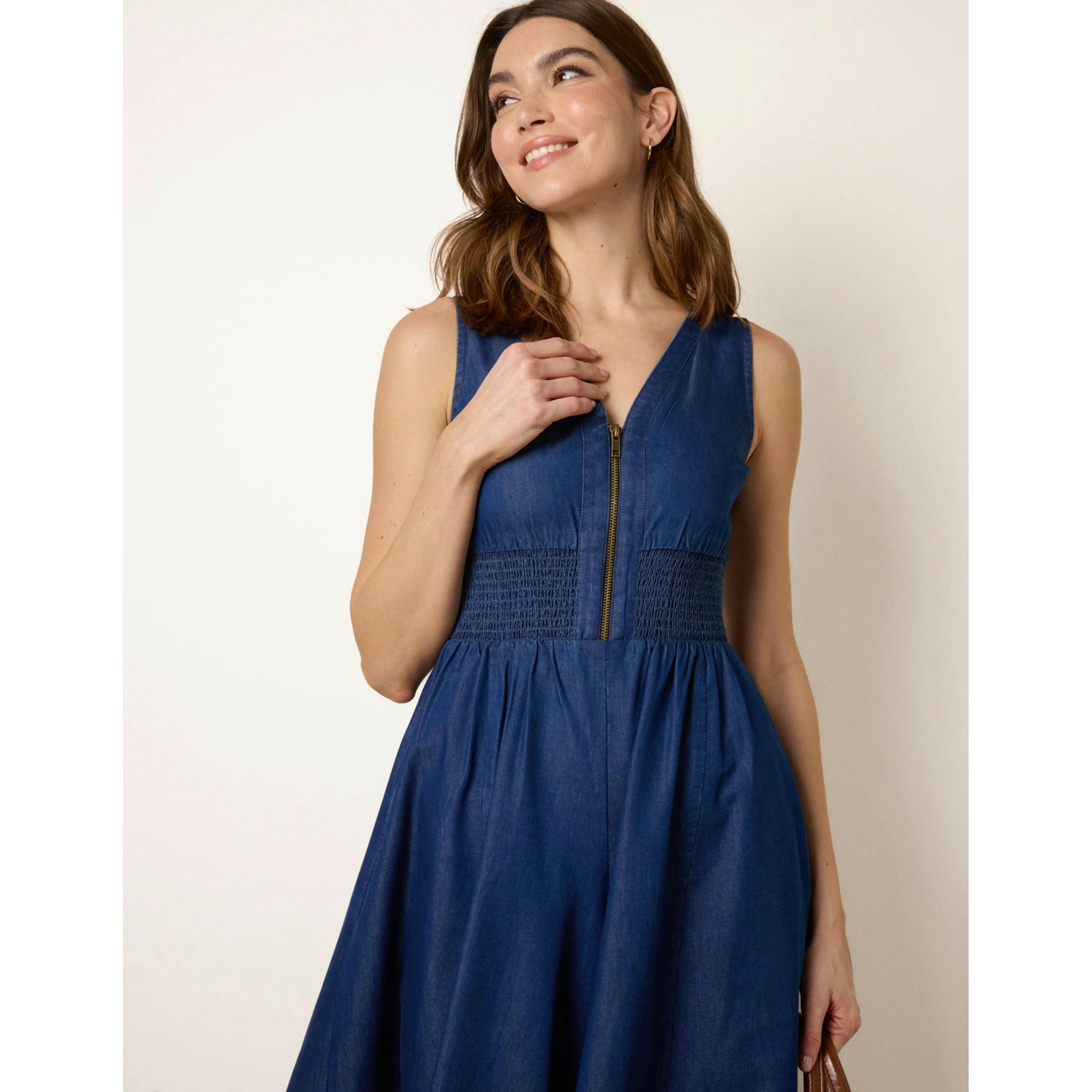 Blue Vanilla Shirred Waist Zip Front Jumpsuit  in Blue , view 3 of 4