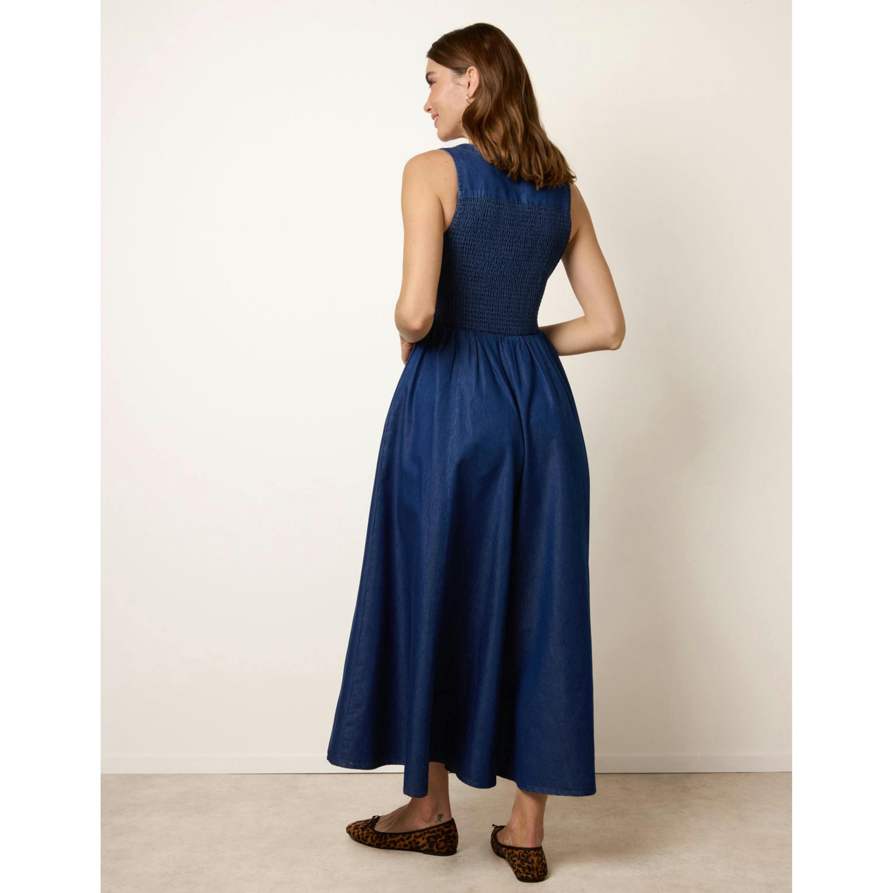Blue Vanilla Shirred Waist Zip Front Jumpsuit  in Blue , view 4 of 4