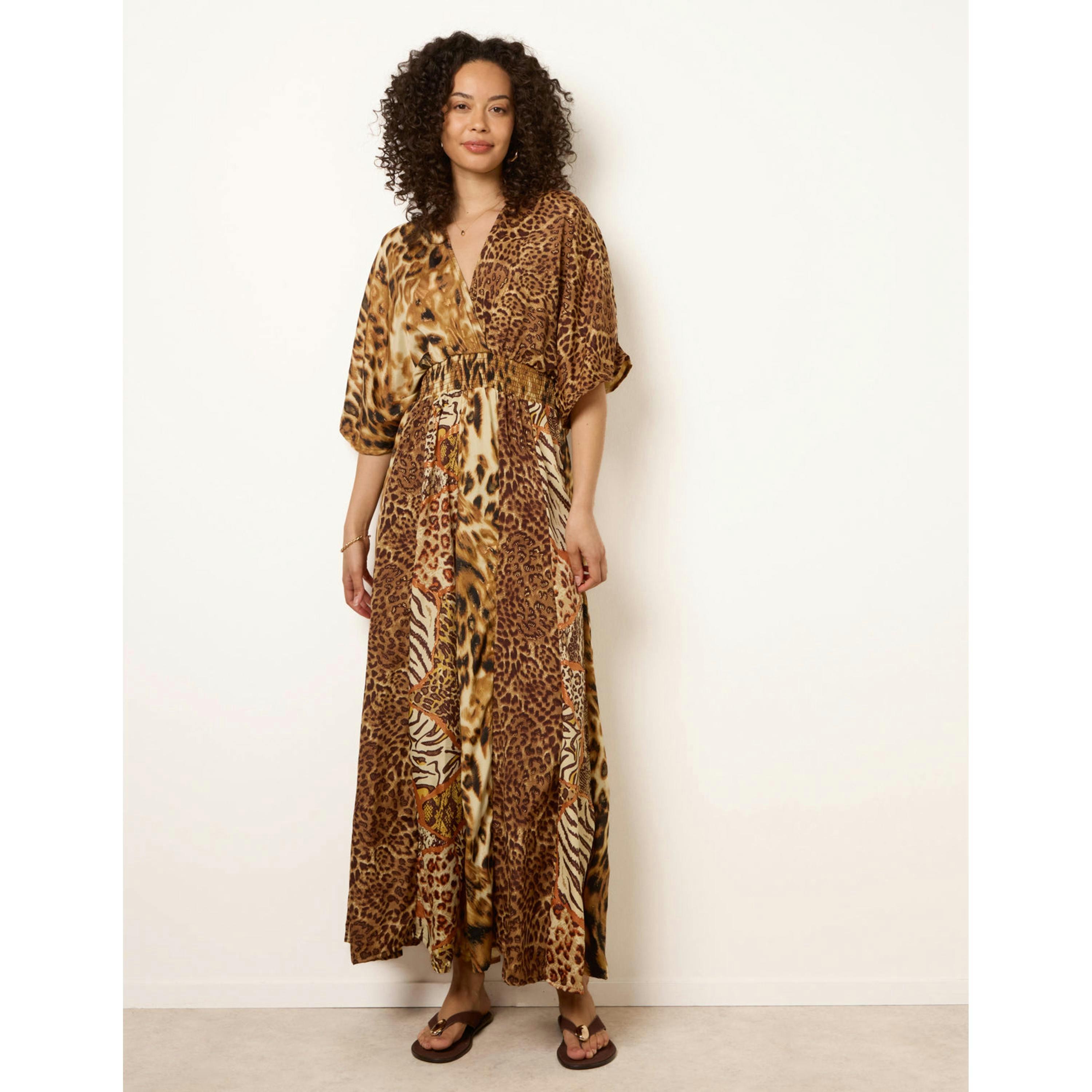 Blue Vanilla Animal Print Wide Leg Cross Over Jumpsuit  in Brown , view 4 of 4