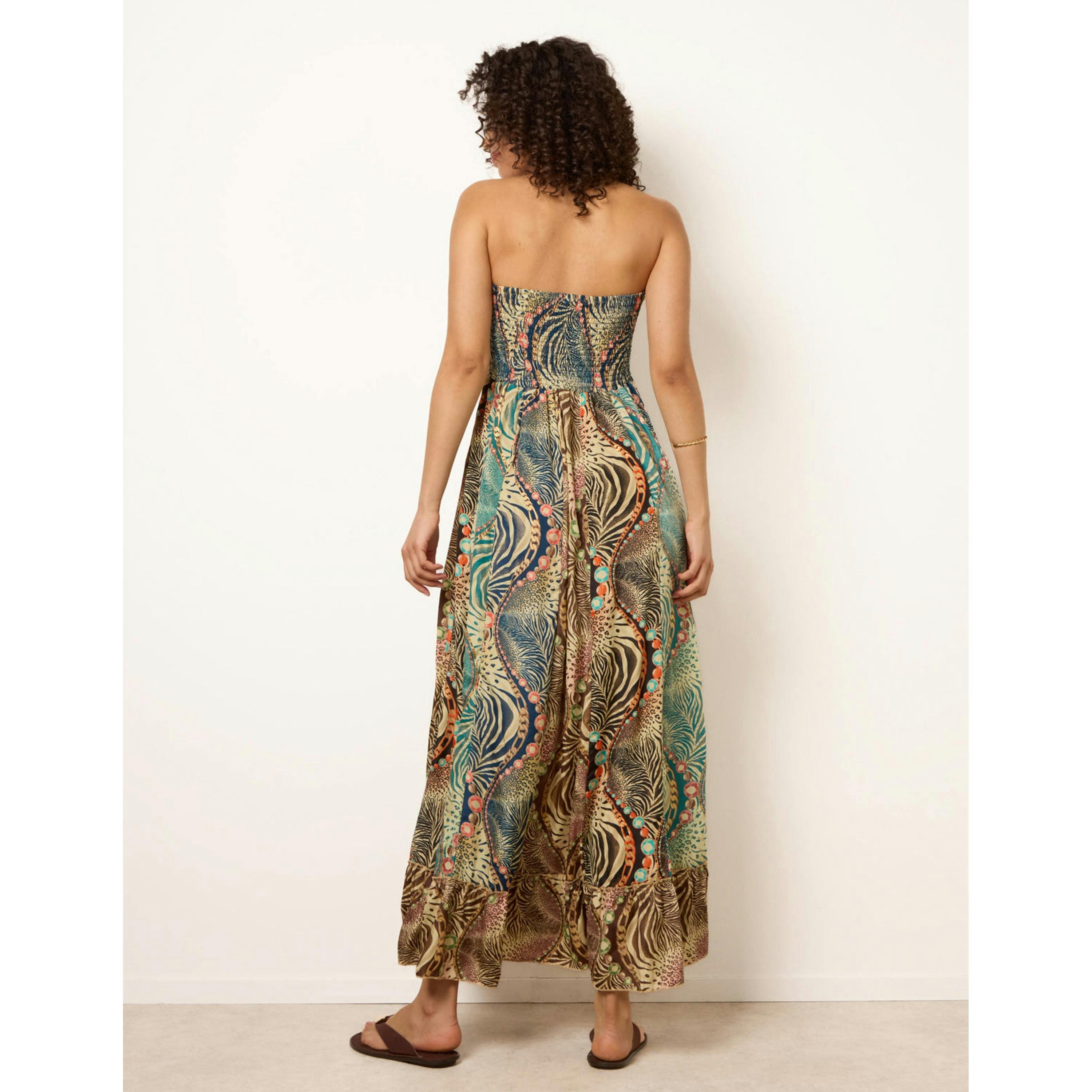 Blue Vanilla Bold Print Bandeau Shirred Maxi Dress  in Multicolour , view 2 of 4