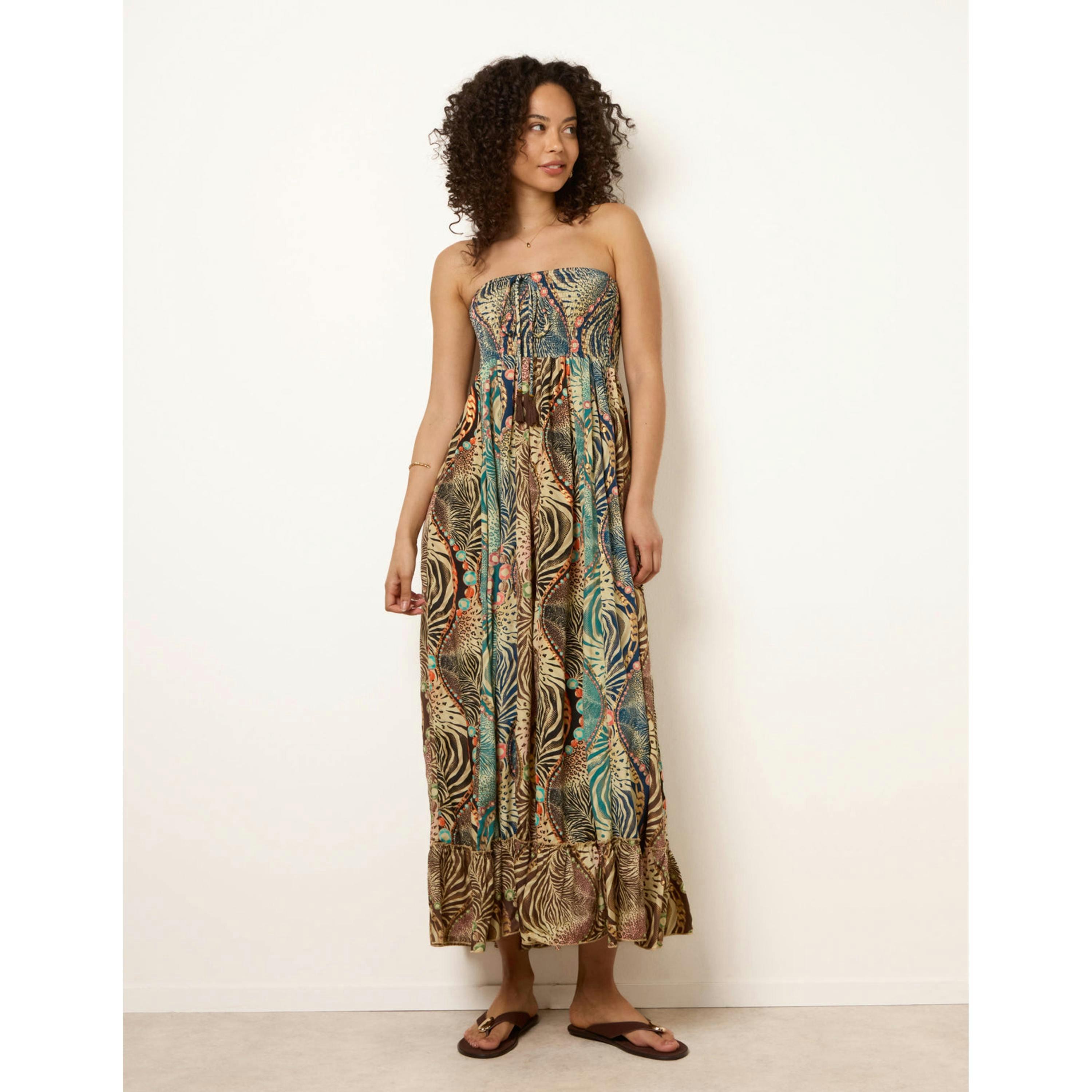 Blue Vanilla Bold Print Bandeau Shirred Maxi Dress  in Multicolour , view 4 of 4