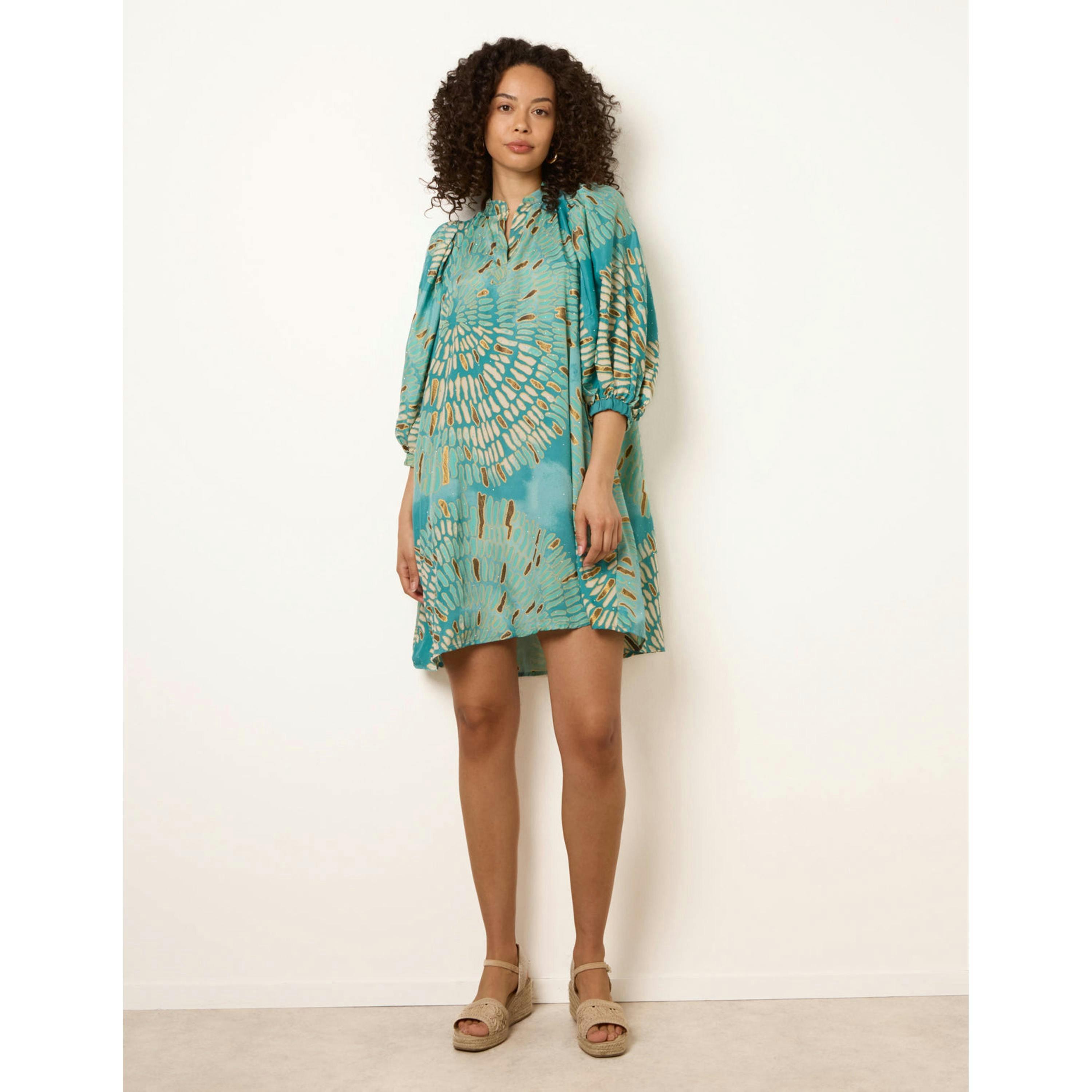 Blue Vanilla Diamante Tunic Dress With Puff Sleeve  in Blue , view 1 of 4