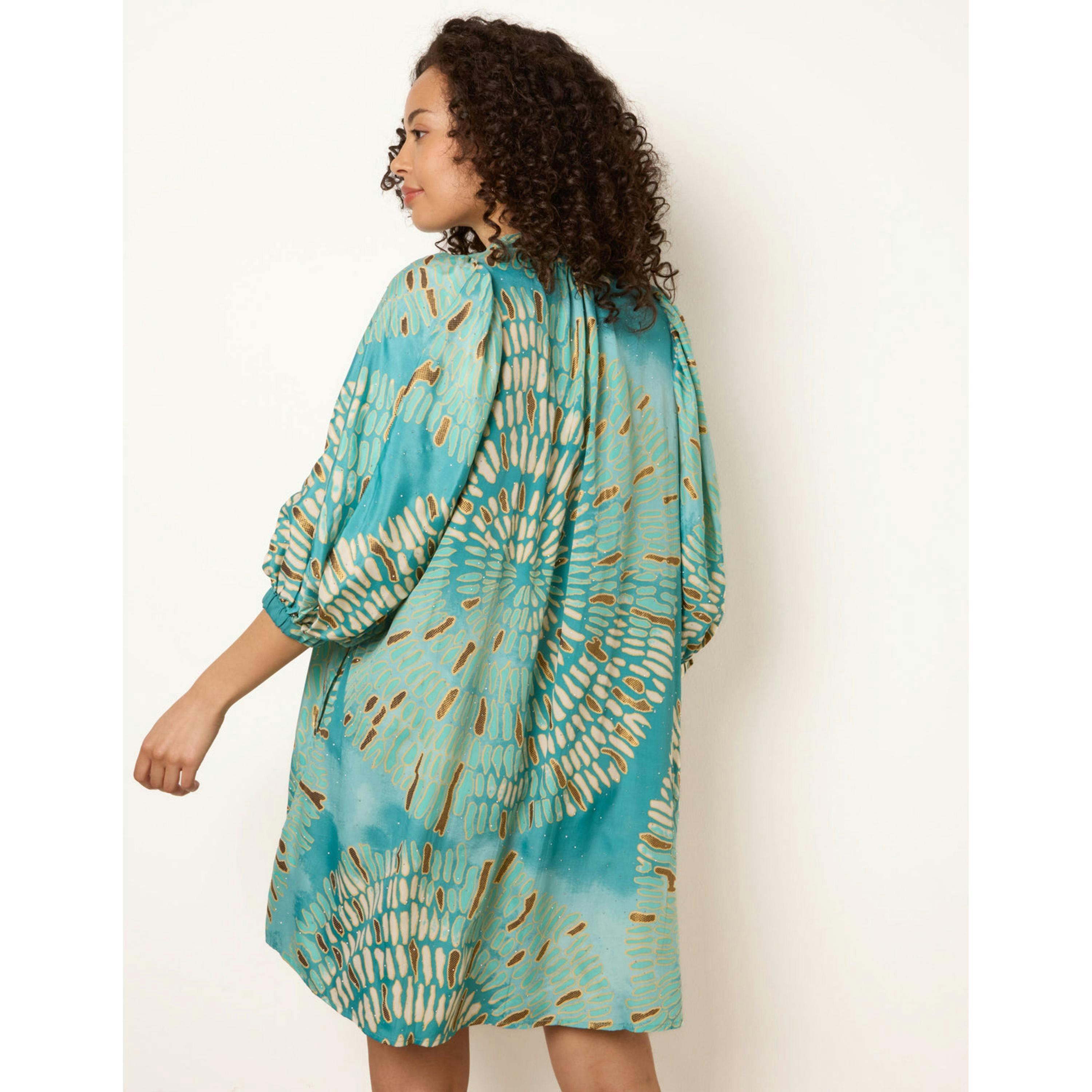 Blue Vanilla Diamante Tunic Dress With Puff Sleeve  in Blue , view 4 of 4