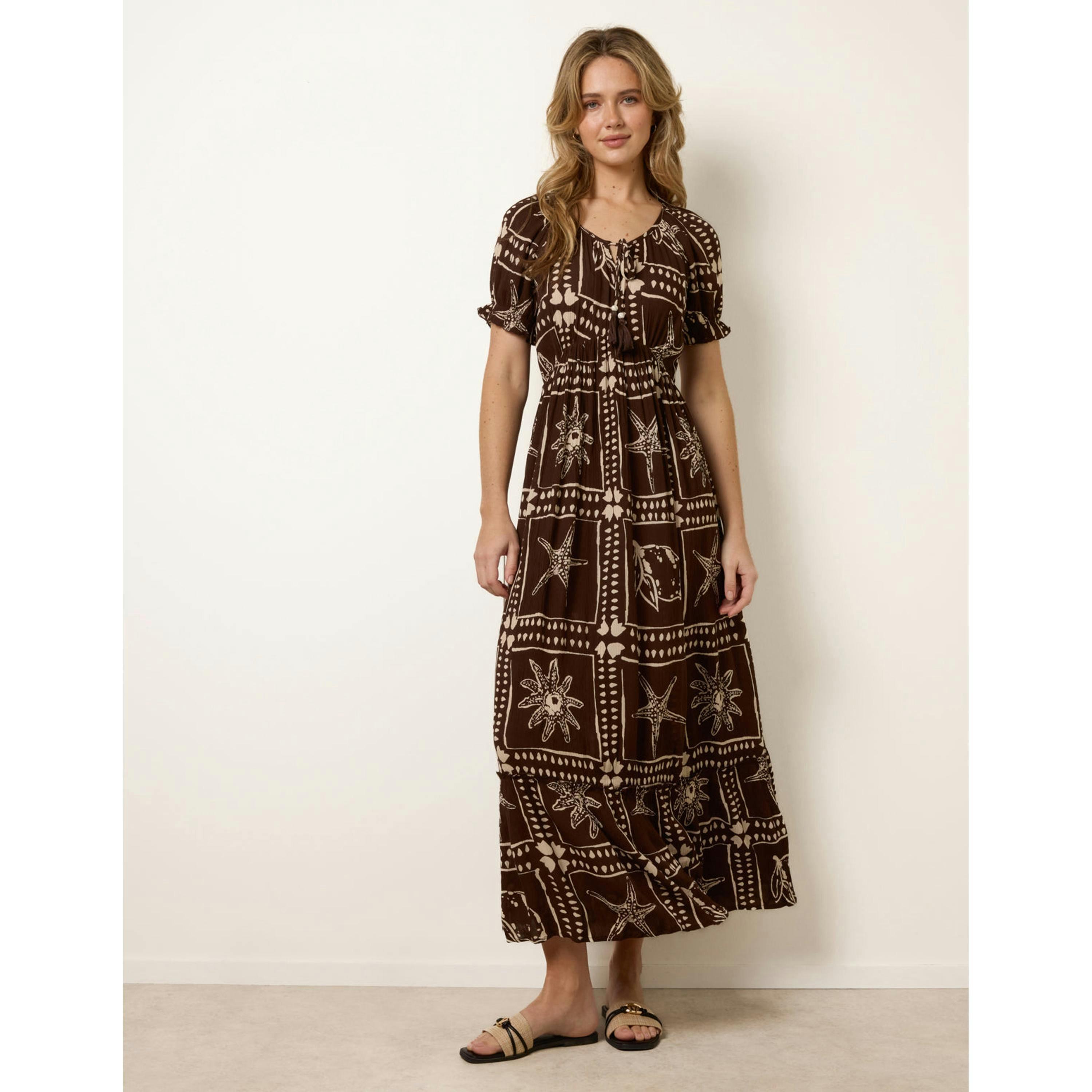 Blue Vanilla Starfish Print Tie Front Maxi Dress  in Brown , view 1 of 4