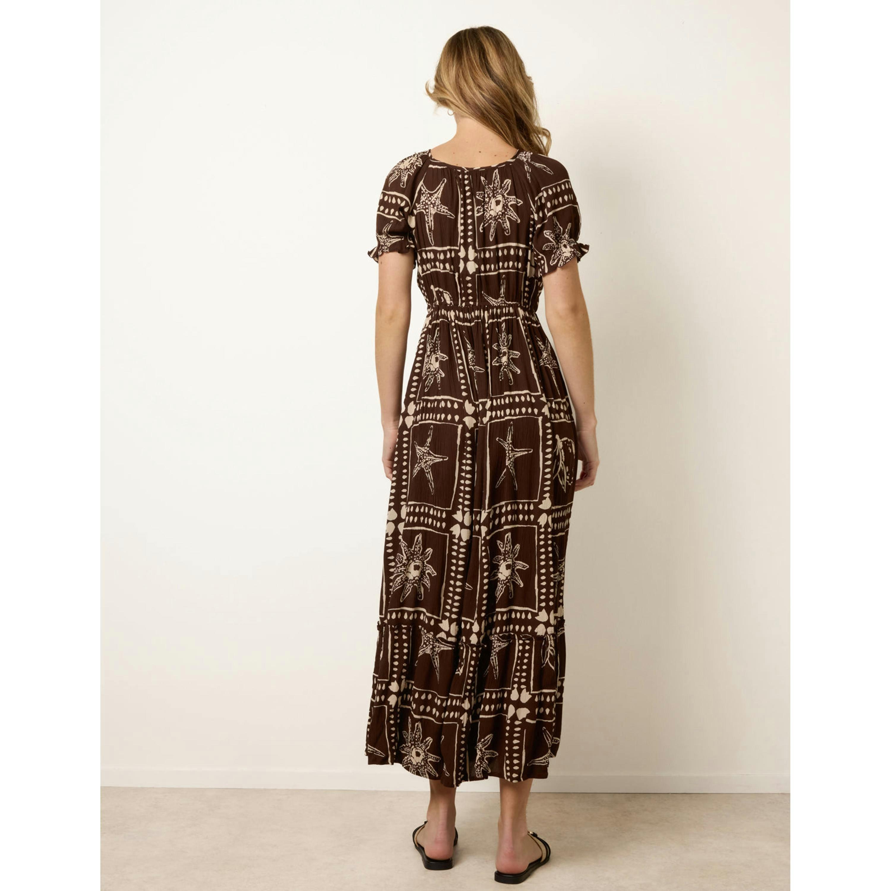 Blue Vanilla Starfish Print Tie Front Maxi Dress  in Brown , view 2 of 4