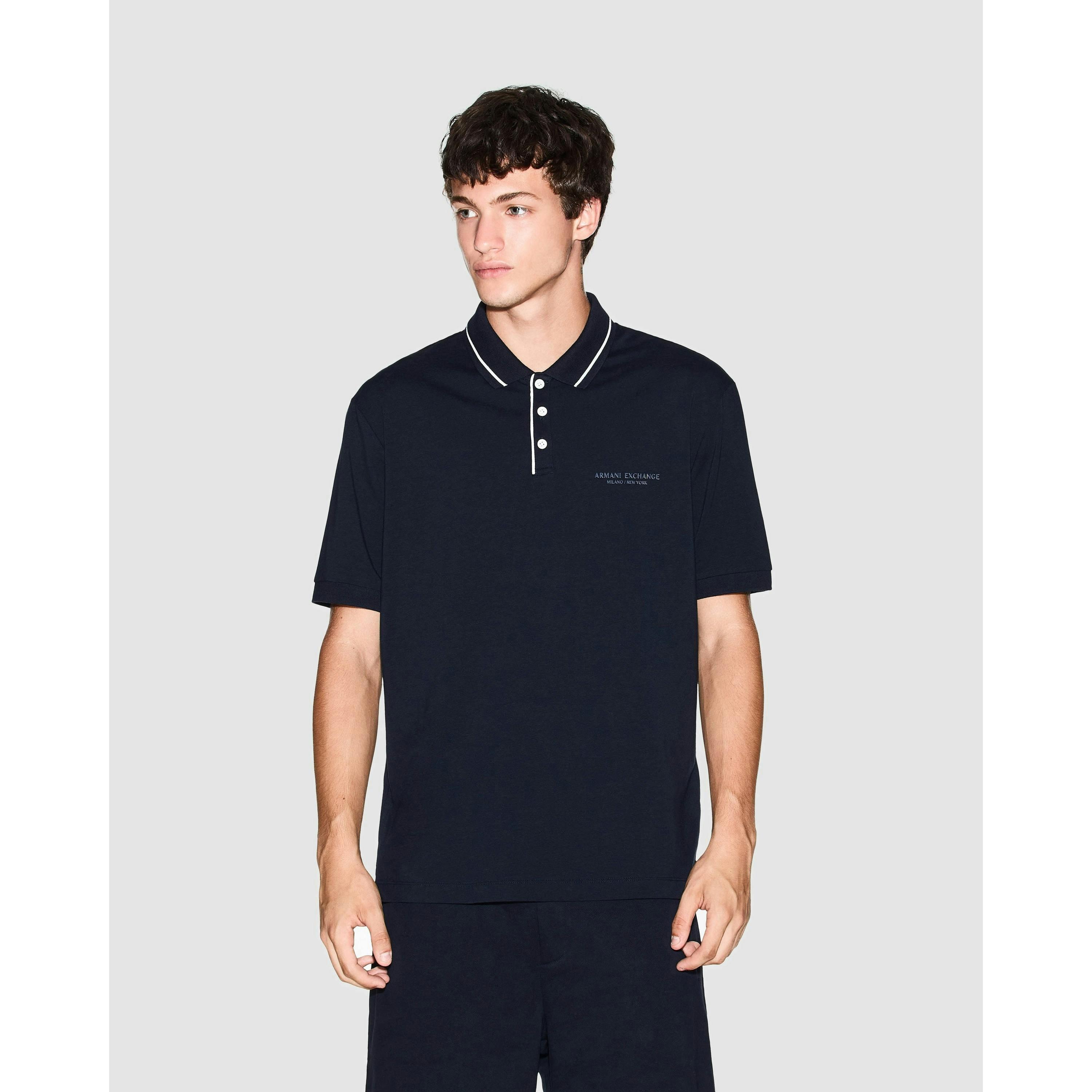 Armani Exchange Contrast Tipping Polo Shirt  in Blue , view 1 of 4