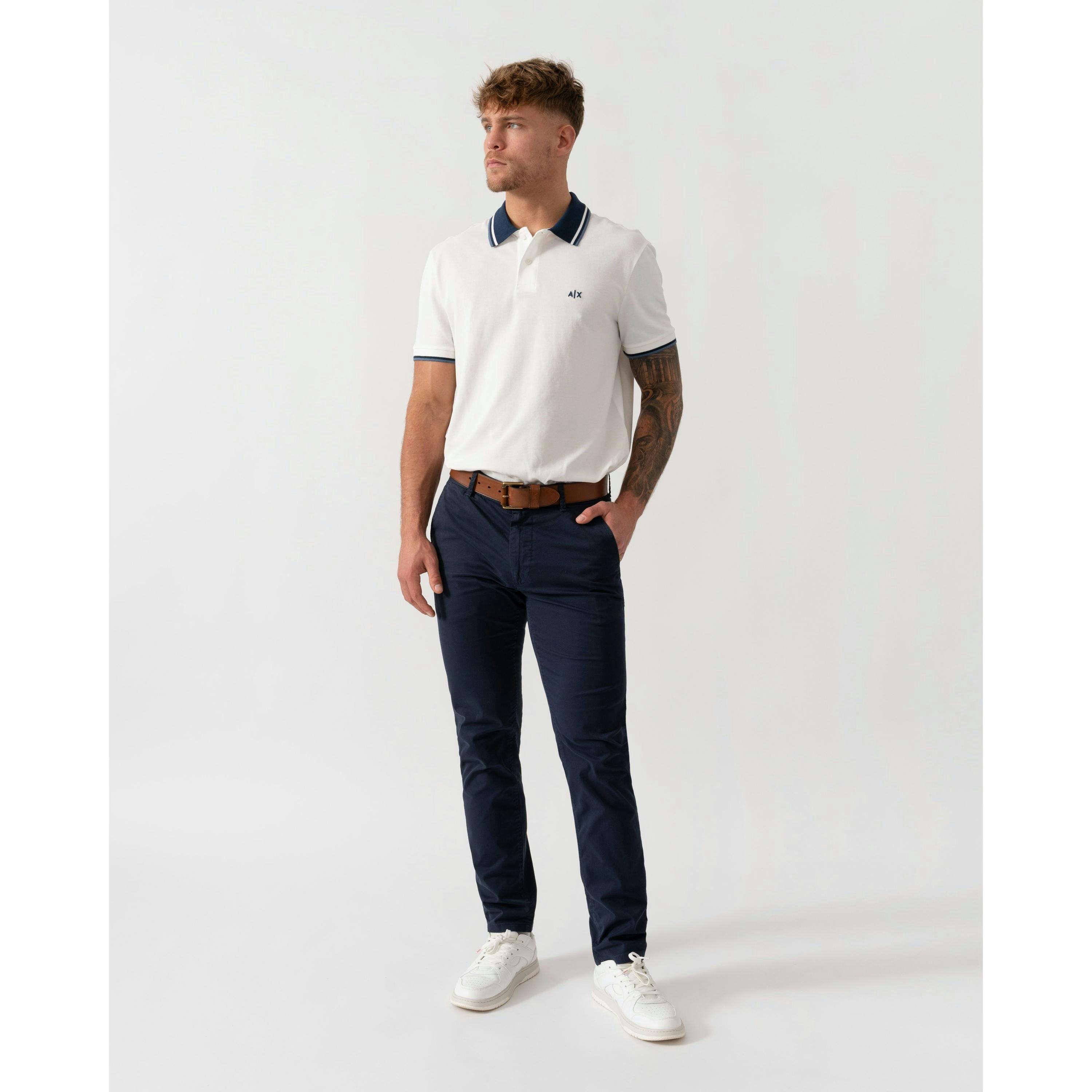 Armani Exchange Contrast Tip Polo Shirt  in White , view 1 of 4