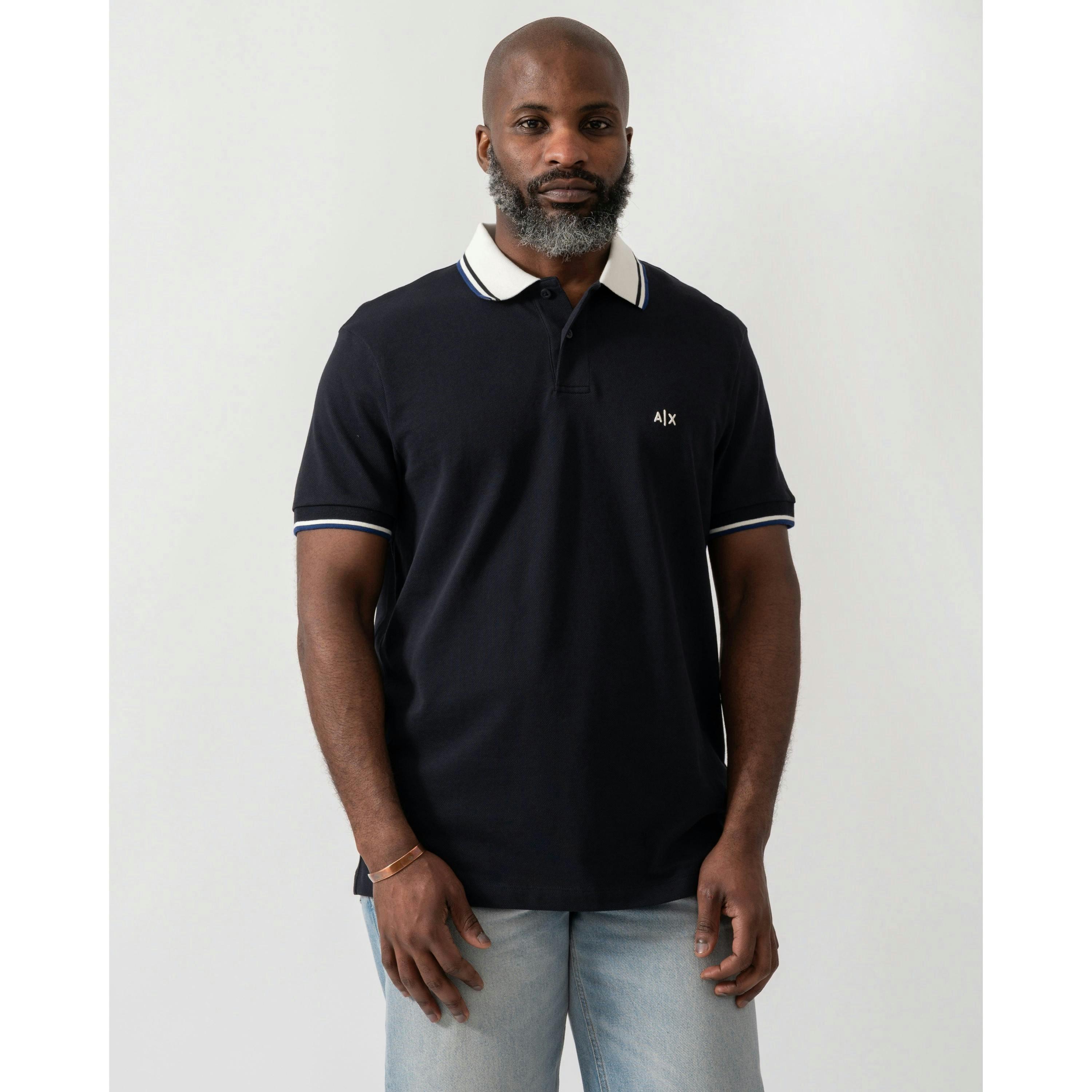 Armani Exchange Contrast Polo Shirt  in Blue , view 1 of 4