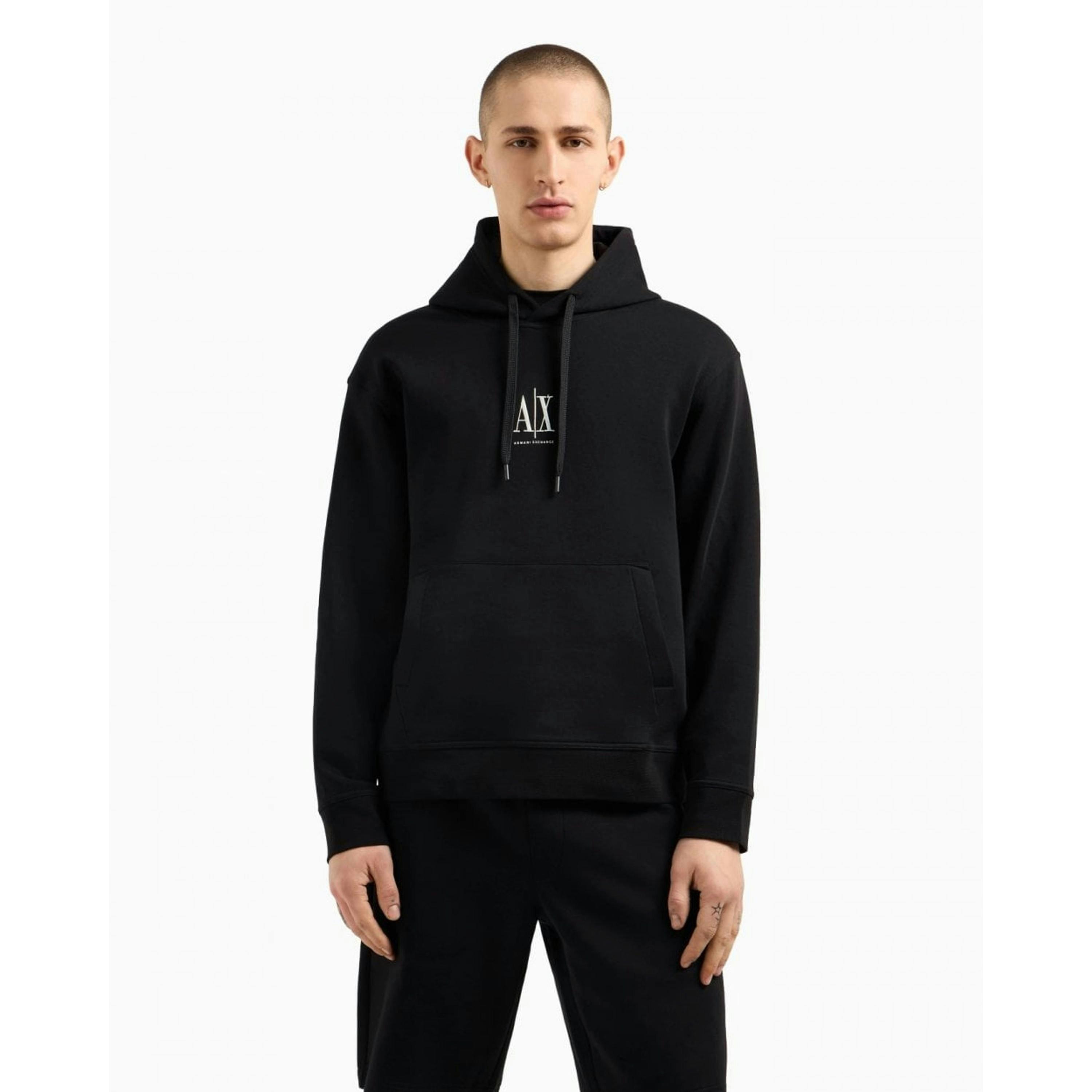 Armani Exchange Centre Logo Hoodie  in Black , view 1 of 4