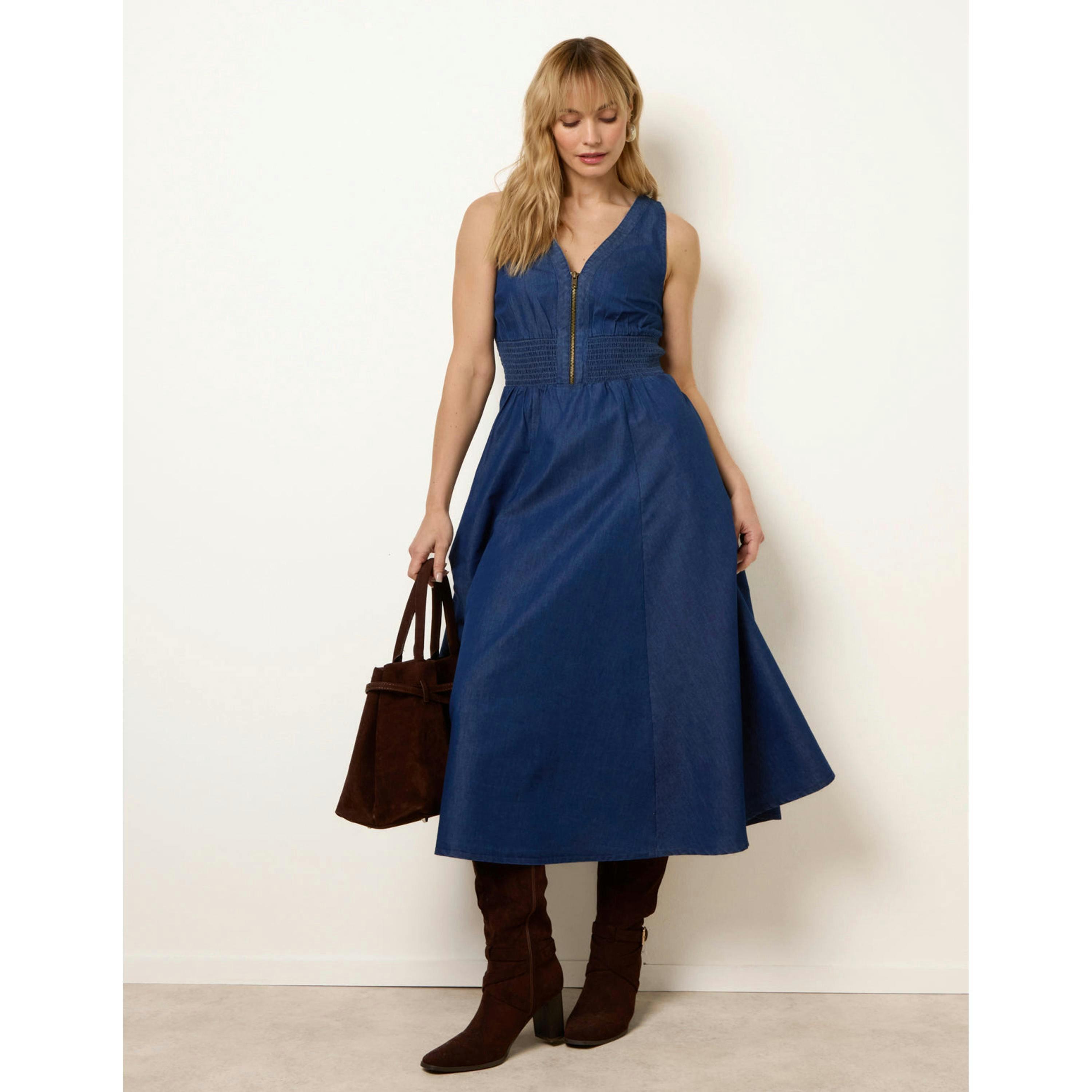 Blue Vanilla Zip Front Denim Dress  in Blue , view 1 of 5
