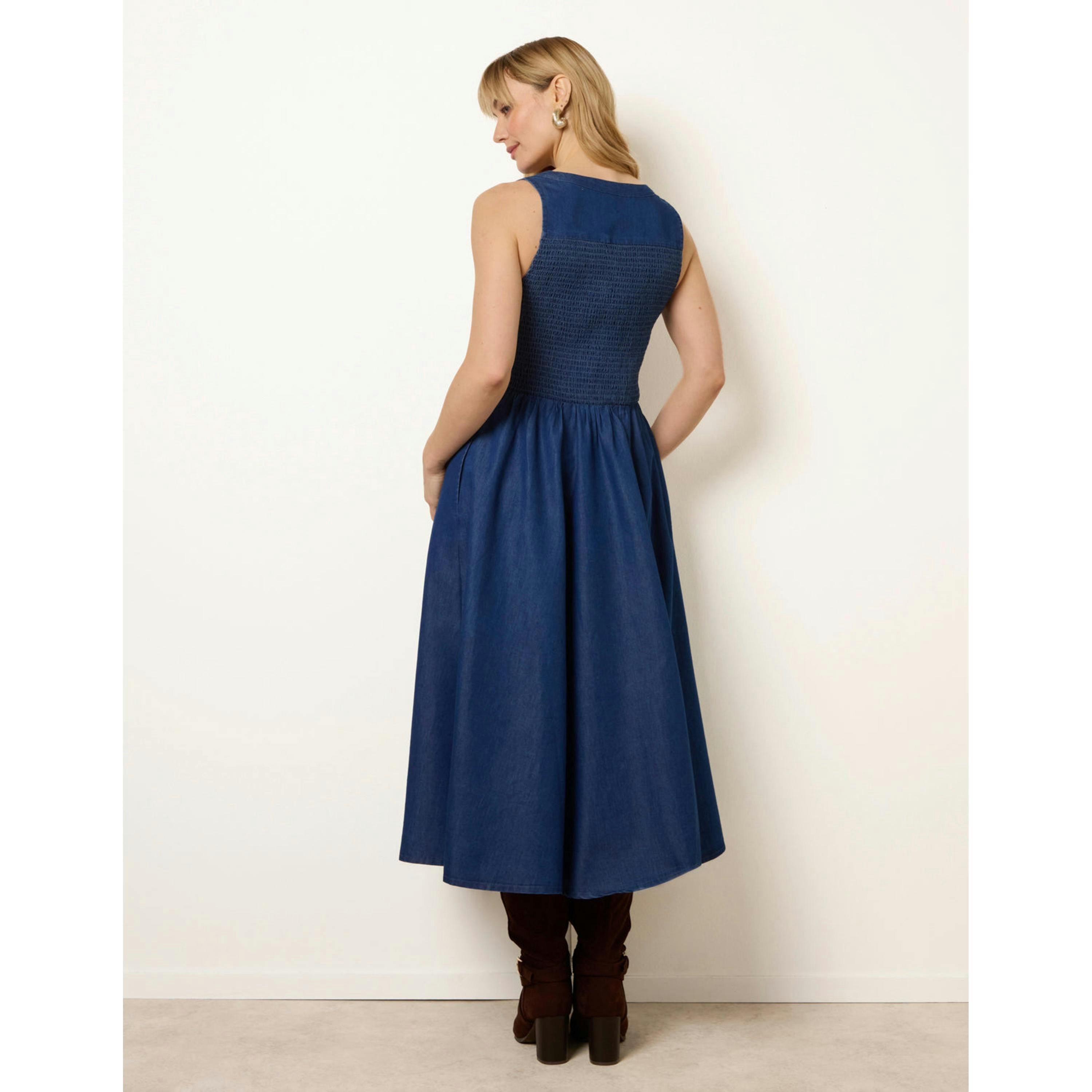 Blue Vanilla Zip Front Denim Dress  in Blue , view 2 of 5