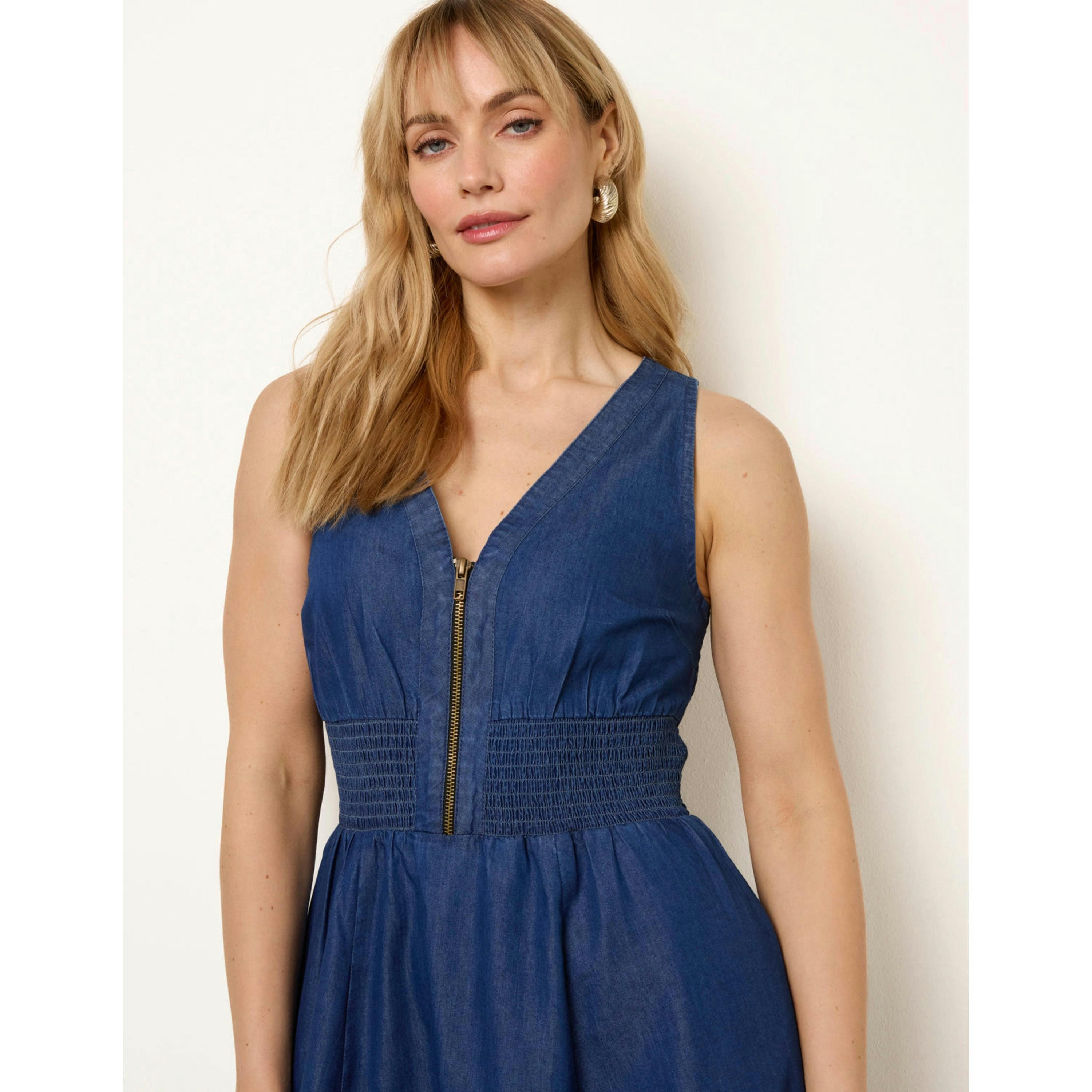 Blue Vanilla Zip Front Denim Dress  in Blue , view 3 of 5