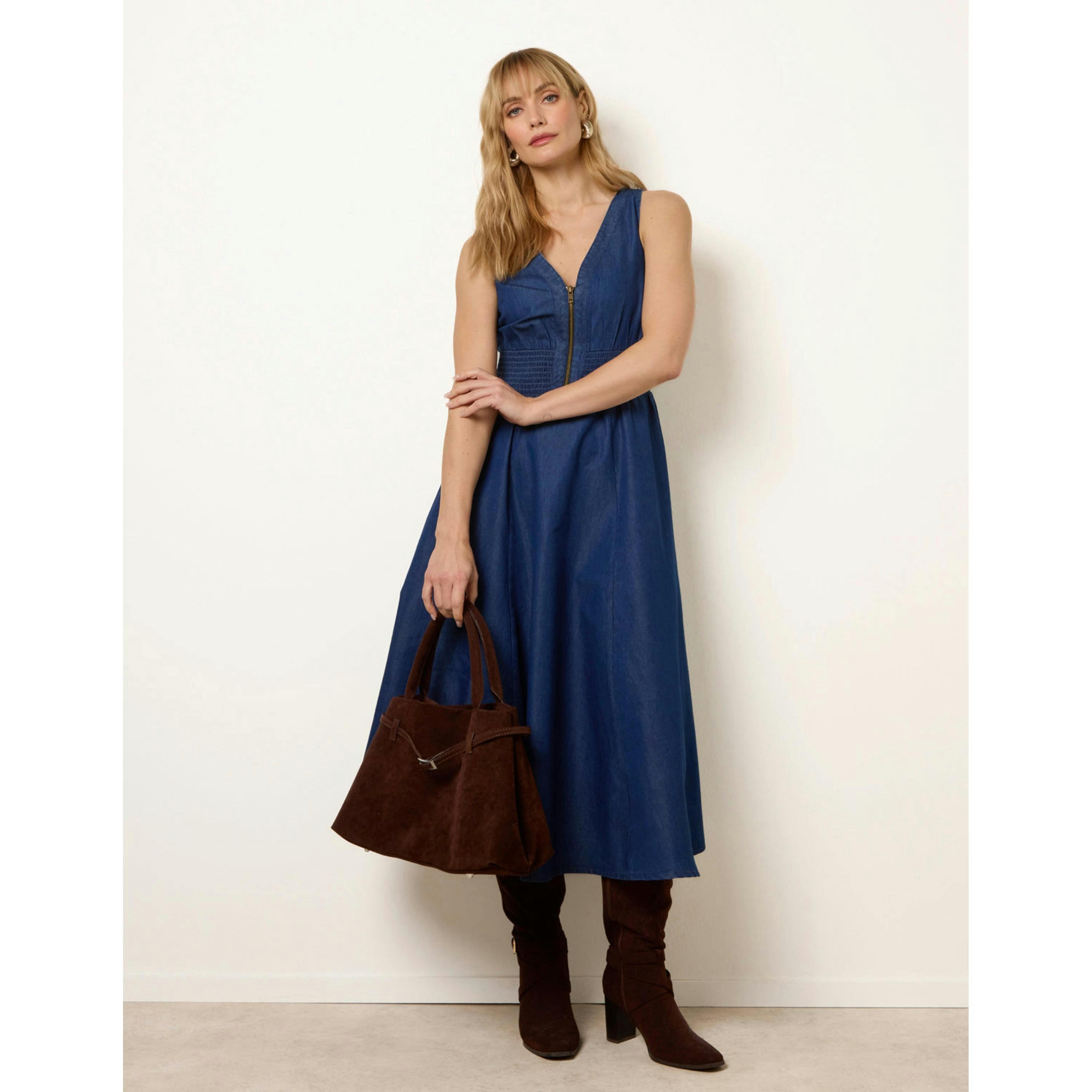 Blue Vanilla Zip Front Denim Dress  in Blue , view 4 of 5