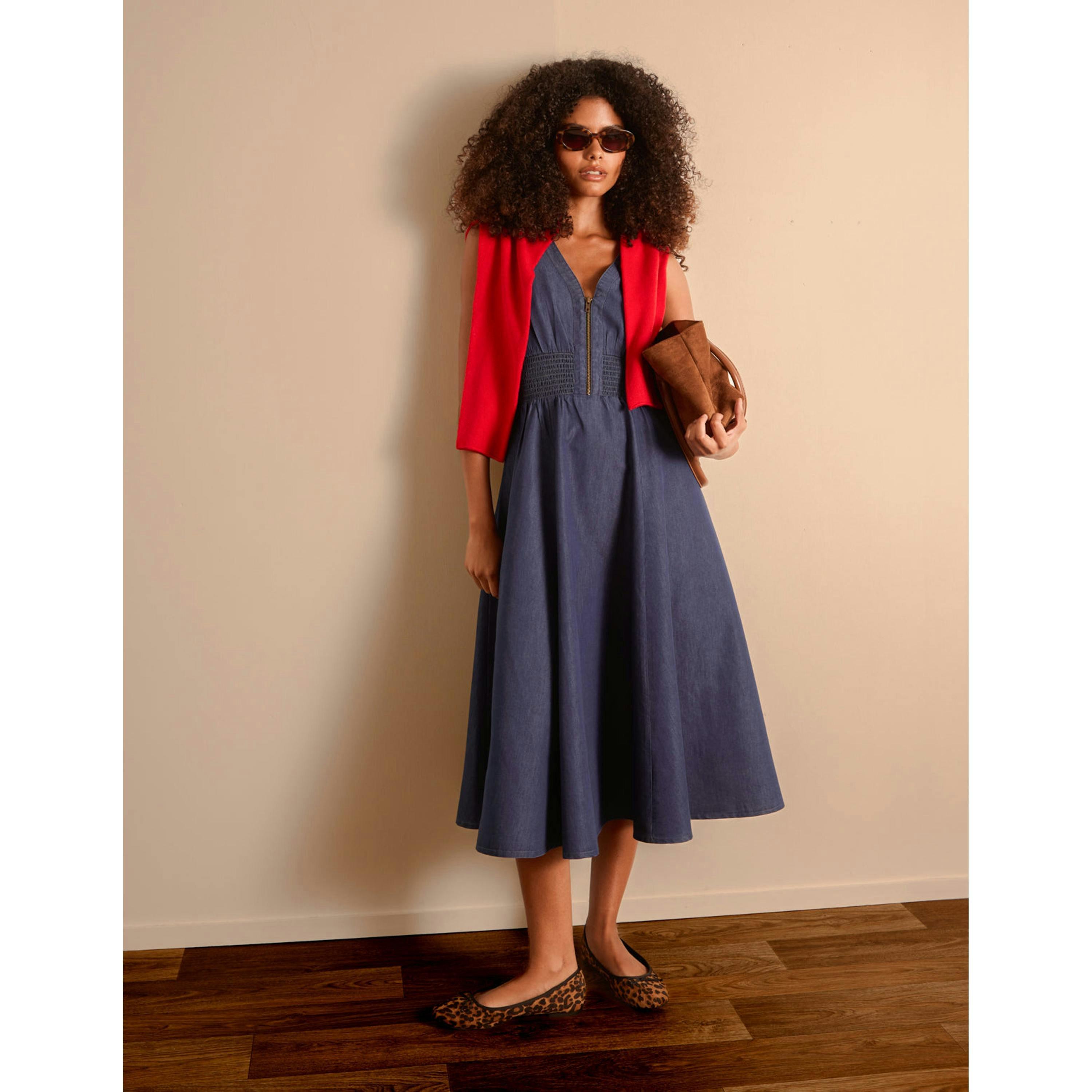 Blue Vanilla Zip Front Denim Dress  in Blue , view 5 of 5