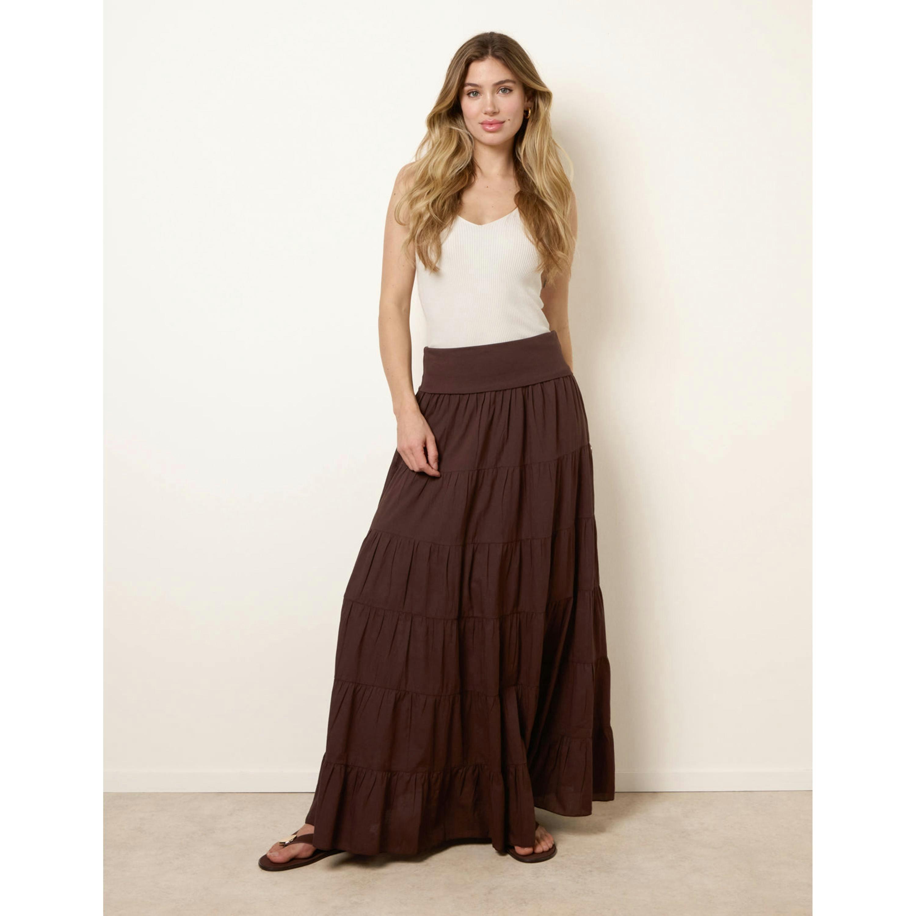 Blue Vanilla Jersey Band Tiered Skirt  in Brown , view 1 of 4