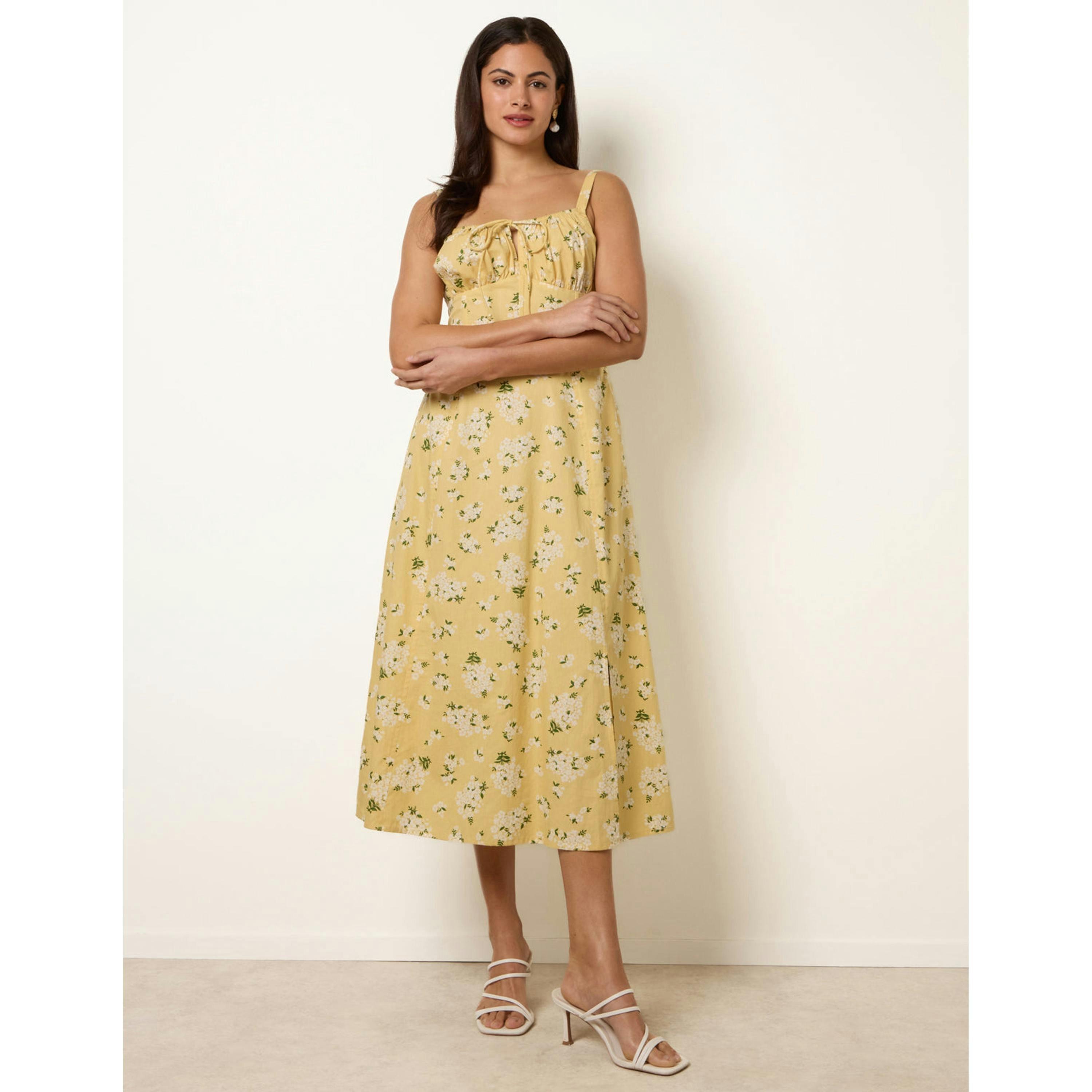 Blue Vanilla Midi Milkmaid Floral Dress  in Yellow , view 4 of 4