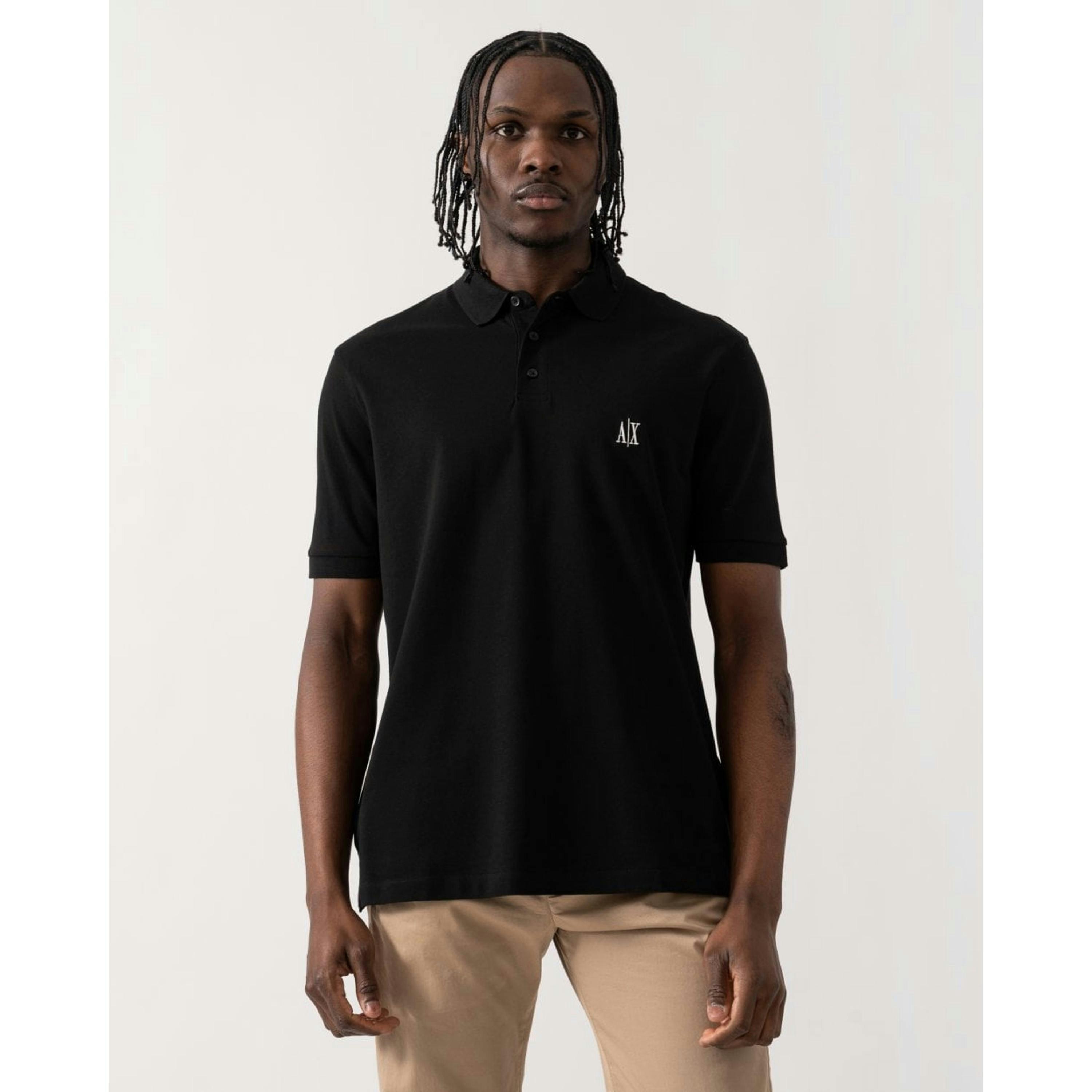 Armani Exchange A|X Monogram Polo Shirt  in Black , view 1 of 5
