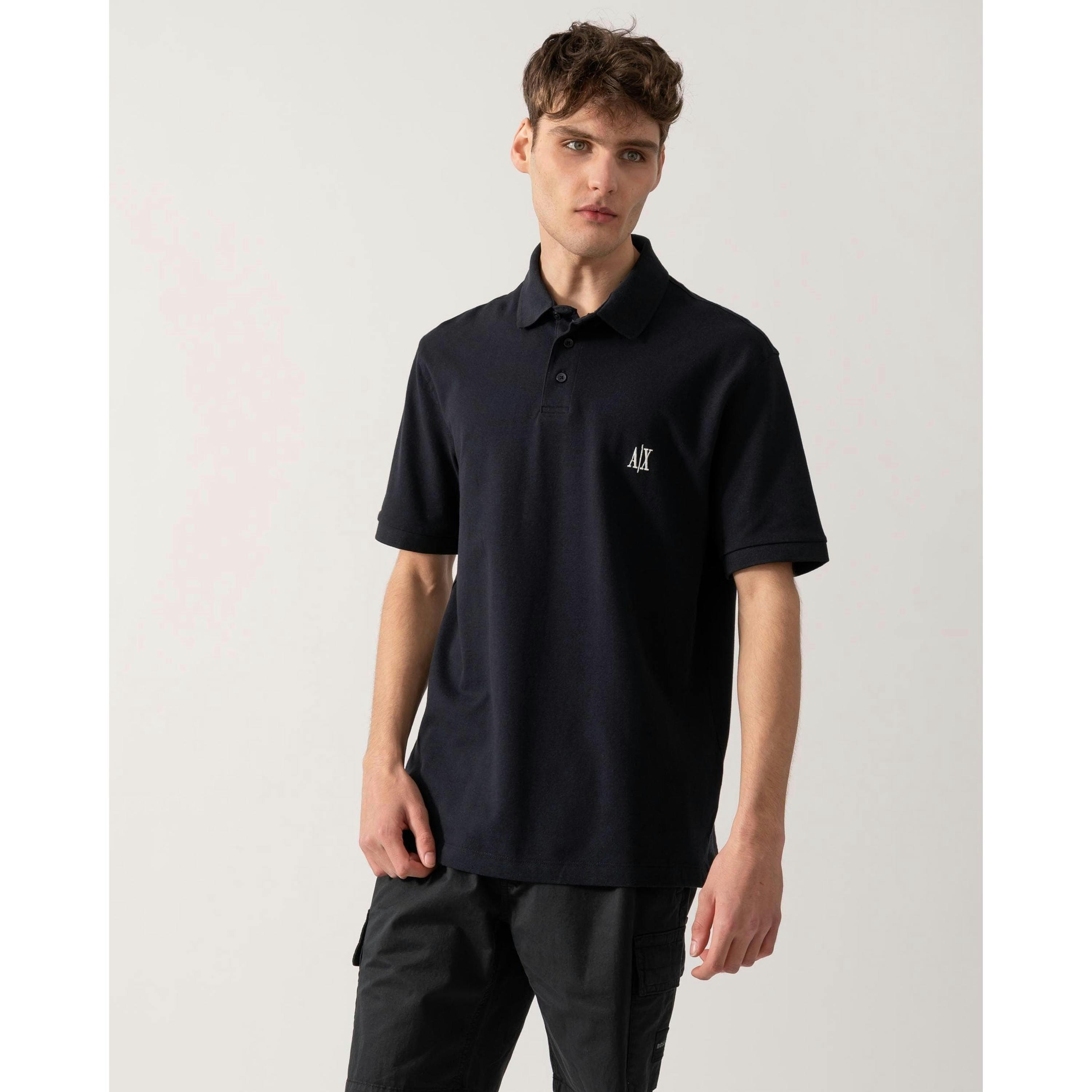 Armani Exchange Embroidered A|X Monogram Polo Shirt  in Grey , view 1 of 4