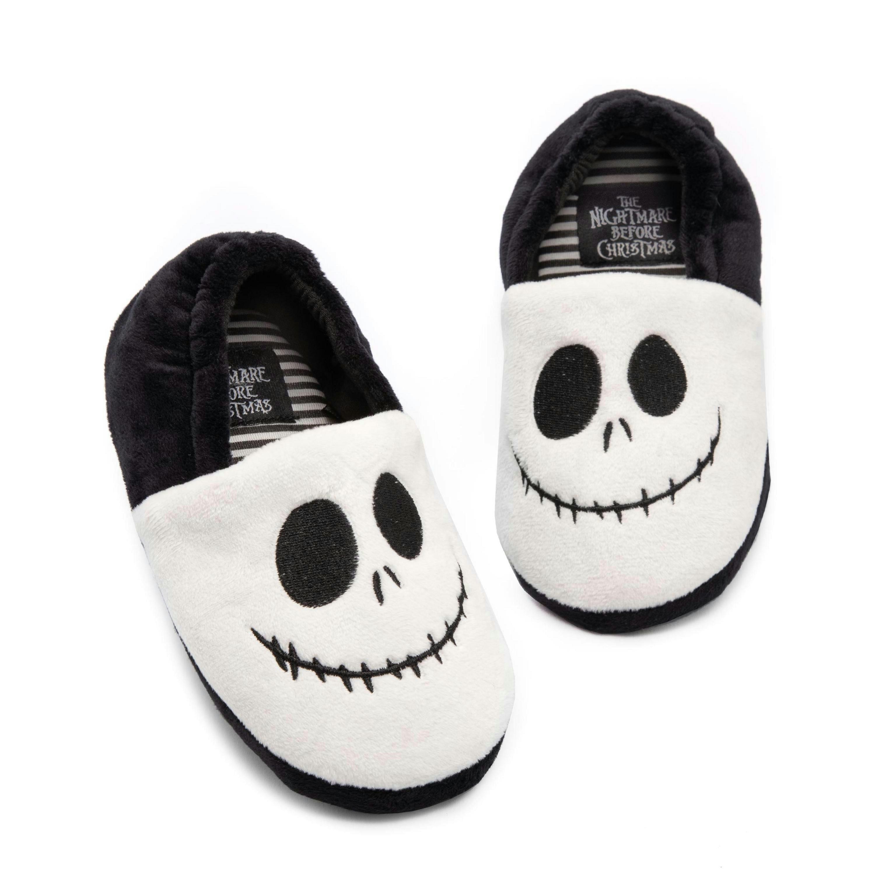 Disney Nightmare Before Christmas Slippers | Kids Black & White Jack Skellington House Shoes | Slip On Grip Sole Gift By Vanilla Underground , view 1 of 1
