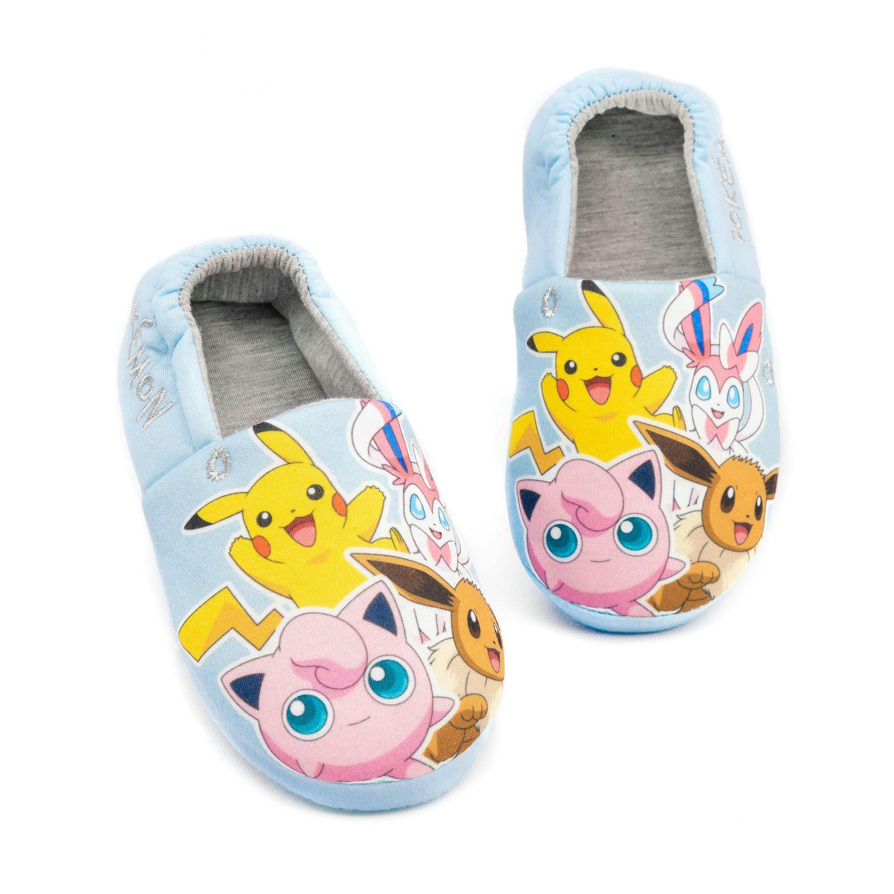 Pokemon Girls Slippers | Kids Pikachu Sylveon Eevee Jigglypuff Blue Slip On Loafers | Character House Shoes Merchandise UK By Vanilla Underground , view 1 of 1