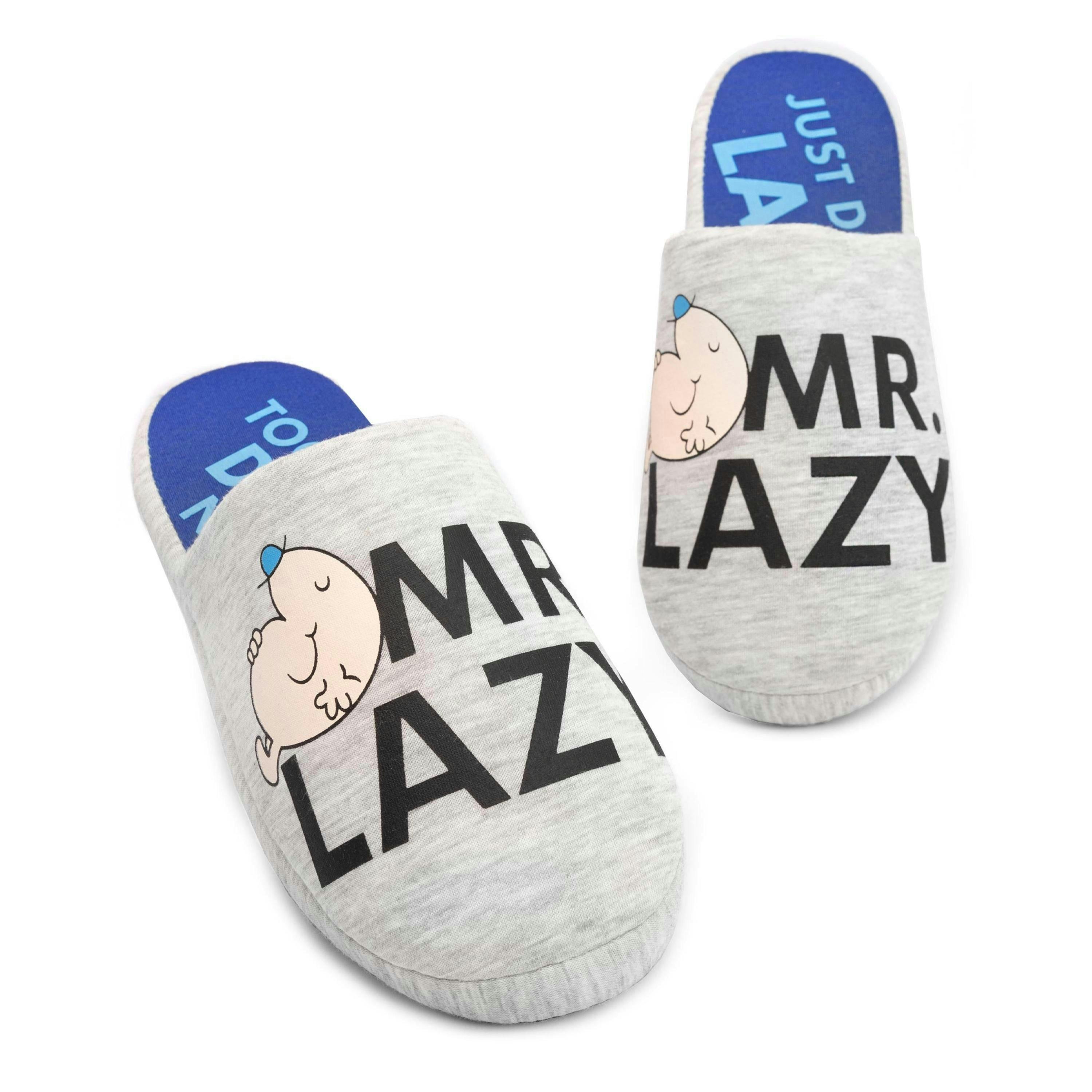 Mr. Men Mr Lazy Men's Slippers | Adults Grey Slip On House Shoes | Book Merchandise Gift For Him UK By Vanilla Underground , view 1 of 1