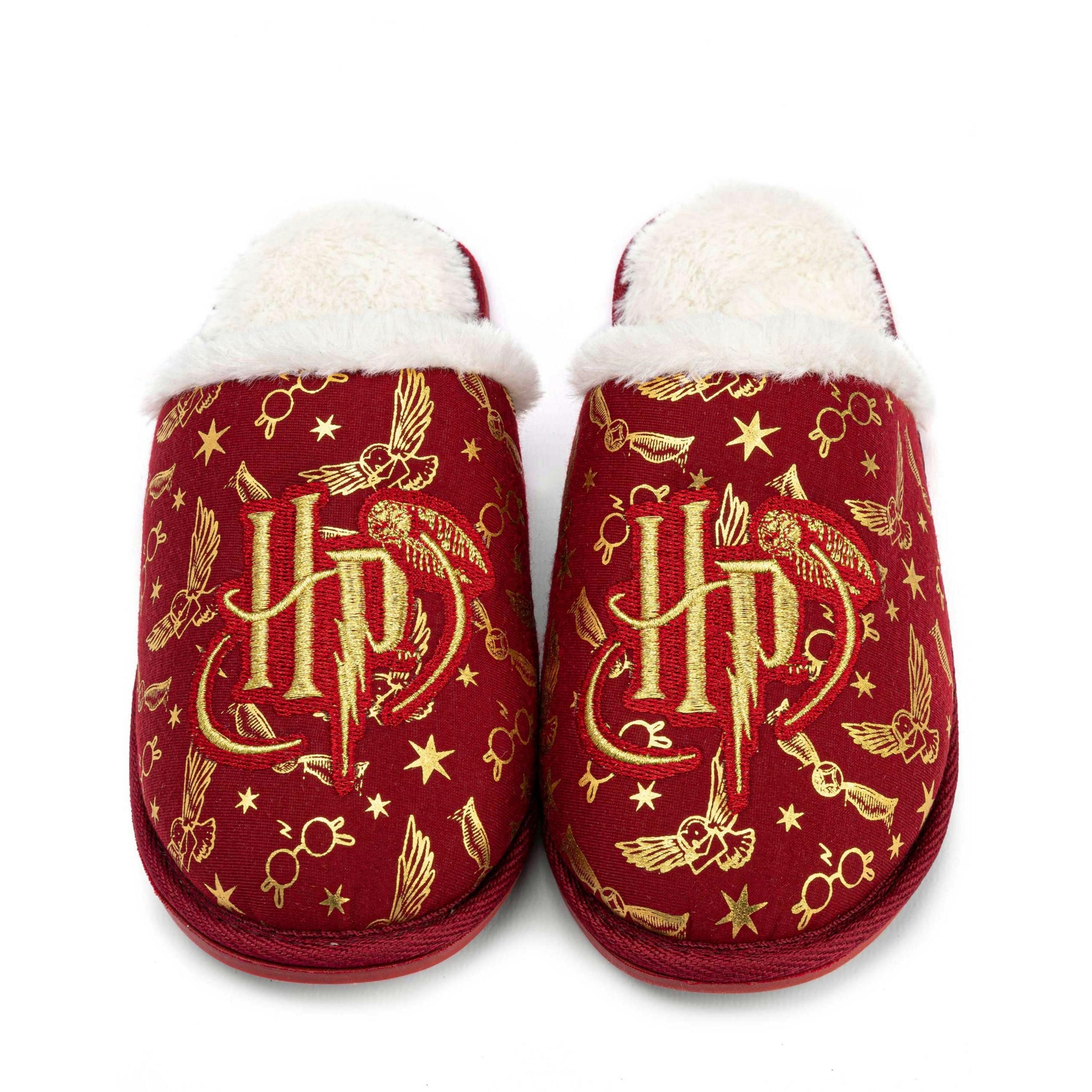 Harry Potter Women's Slippers | Ladies Red Gold Fluffy Slip On Loafers | Hedwig Glasses Stars House Shoes | Merchandise Gift For Her UK By Vanilla Underground , view 1 of 1