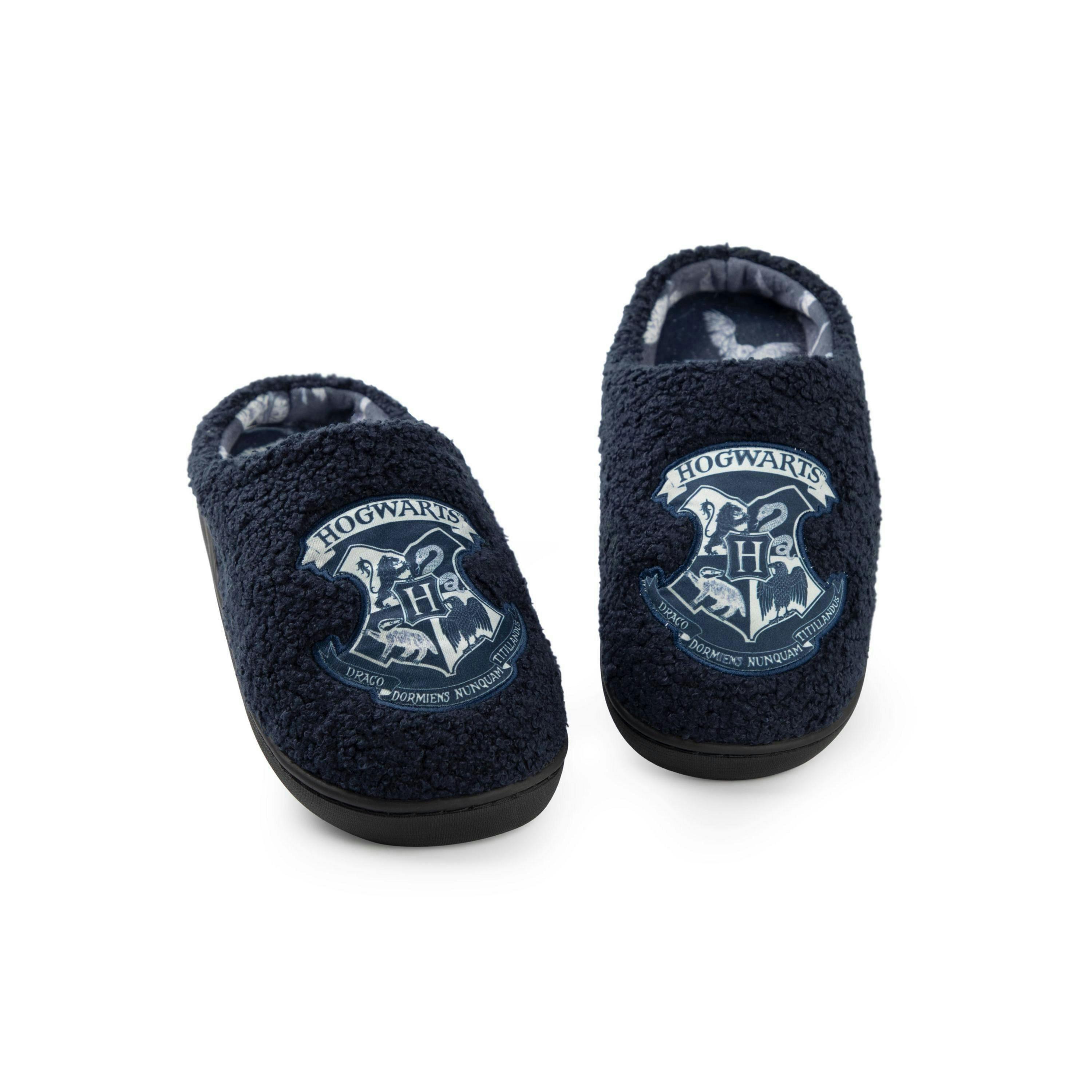 Harry Potter Women's Blue Mule Slippers | Hogwarts Emblem Logo Slip-On House Shoes | School of Witchcraft & Wizardry Loungewear Merch By Vanilla Underground , view 1 of 1
