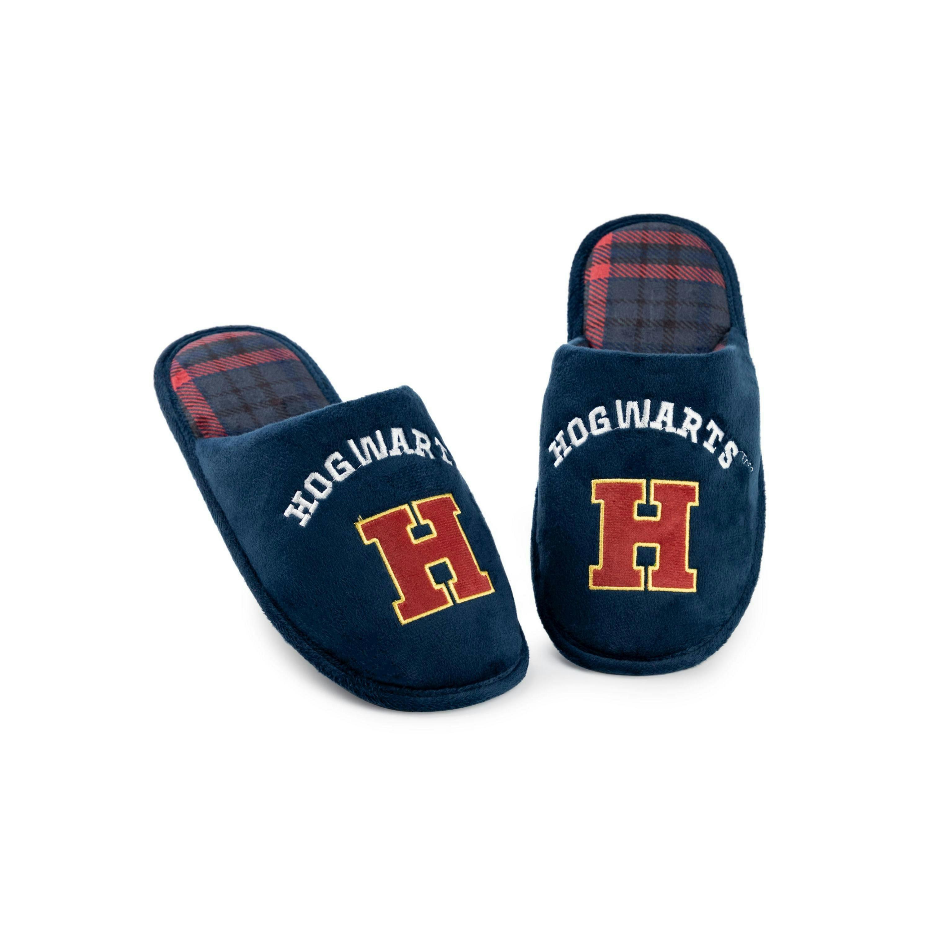 Harry Potter Men's Blue Mule Slippers | Hogwarts Logo Slip-On House Shoes | School of Witchcraft & Wizardry Loungewear Merch By Vanilla Underground , view 1 of 1