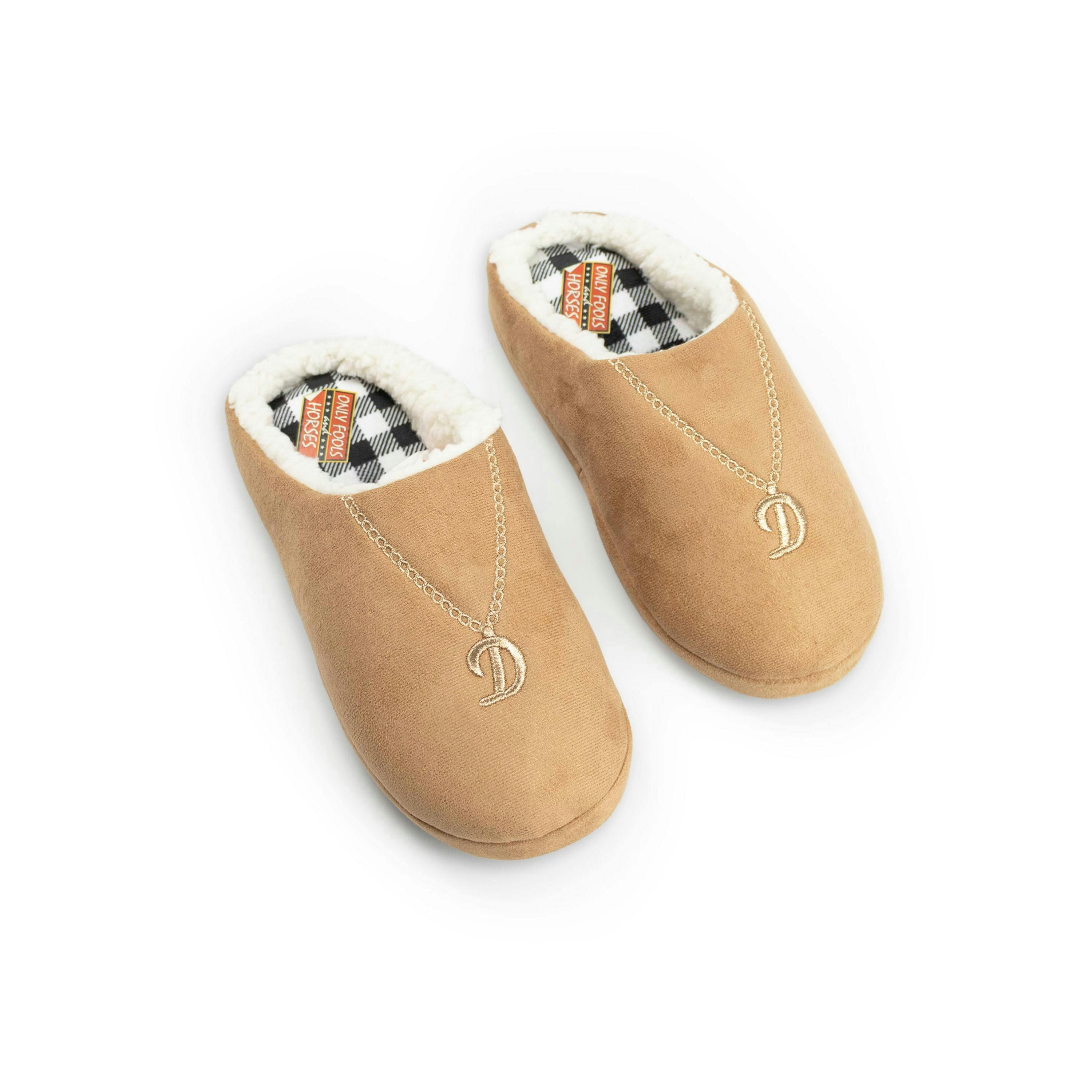Only Fools And Horses Del Boy Men's Tan Mule Slippers | D Initial Comfortable Indoor Lounging House Shoes | TV Merch UK By Vanilla Underground , view 1 of 1