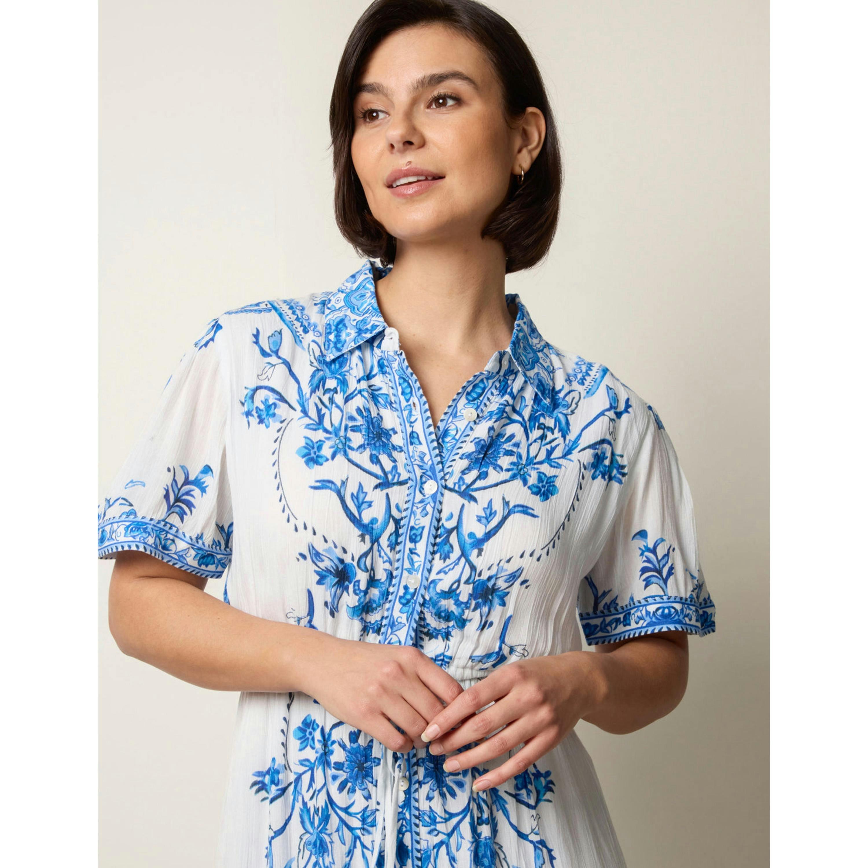 Blue Vanilla Floral Blue Print Drawstring Dress  in Blue , view 3 of 4