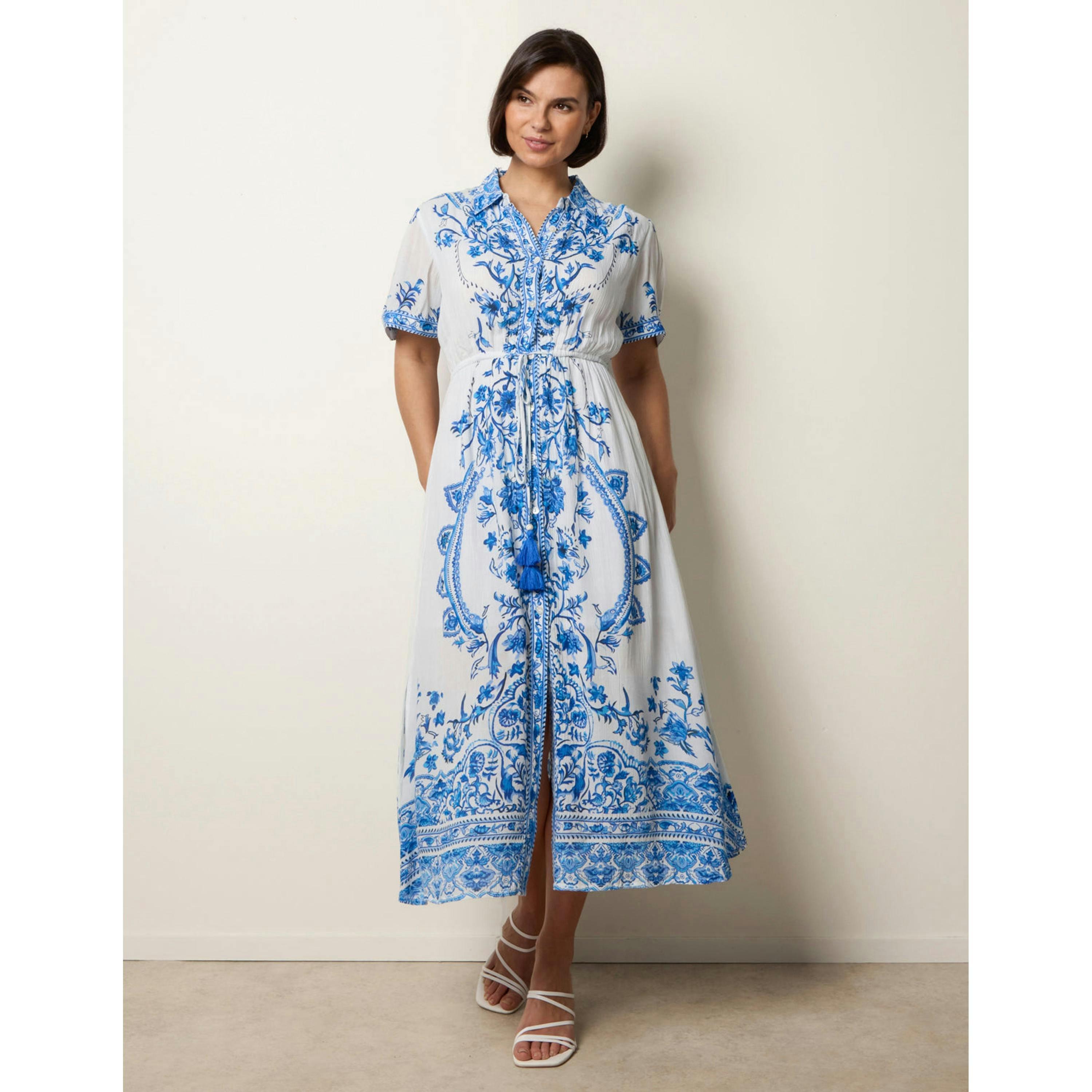 Blue Vanilla Floral Blue Print Drawstring Dress  in Blue , view 4 of 4