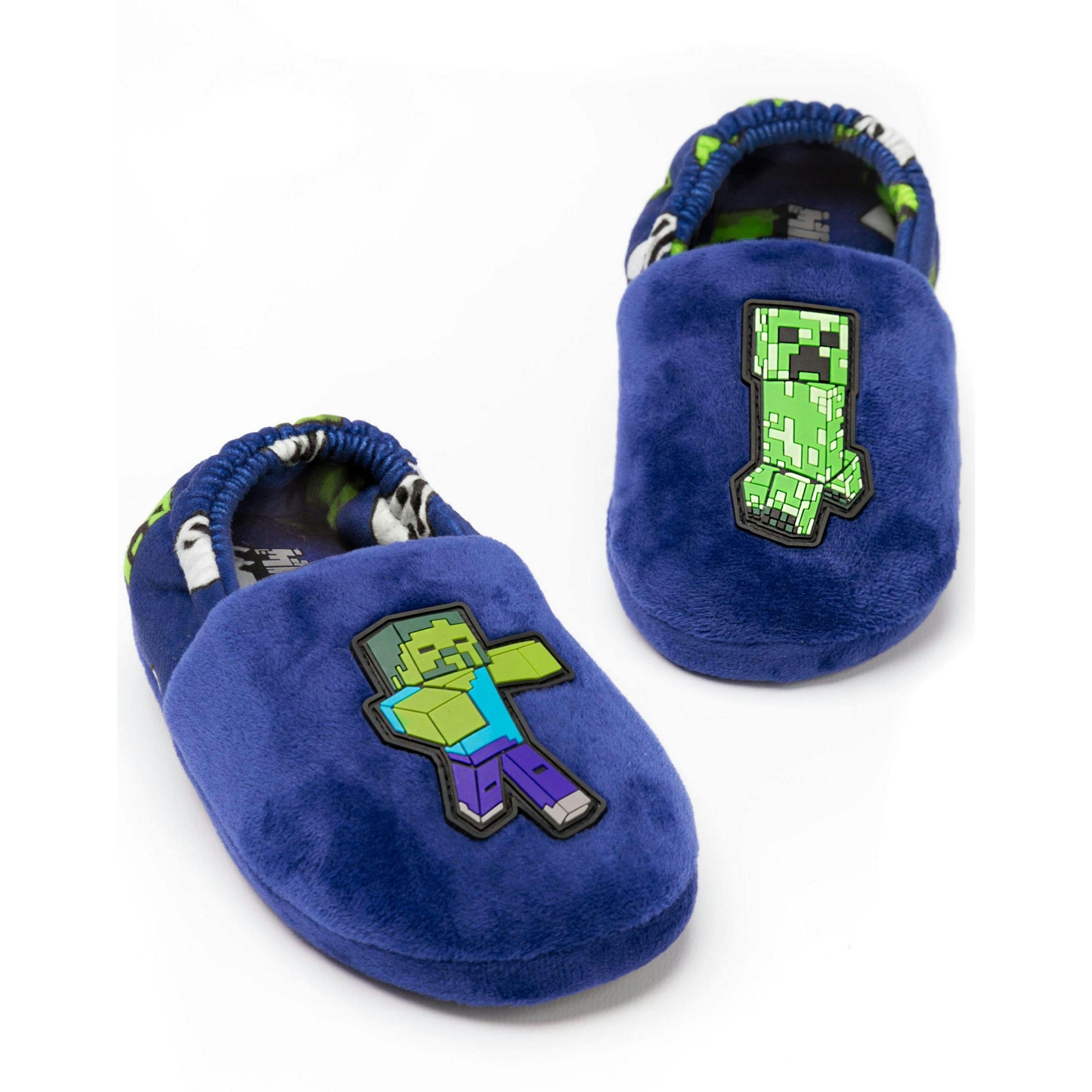 Minecraft Slippers for Boys |Kids Blue Navy Black Sequin Creeper House Shoes | Children & Teens Gaming Footwear By Vanilla Underground , view 1 of 1