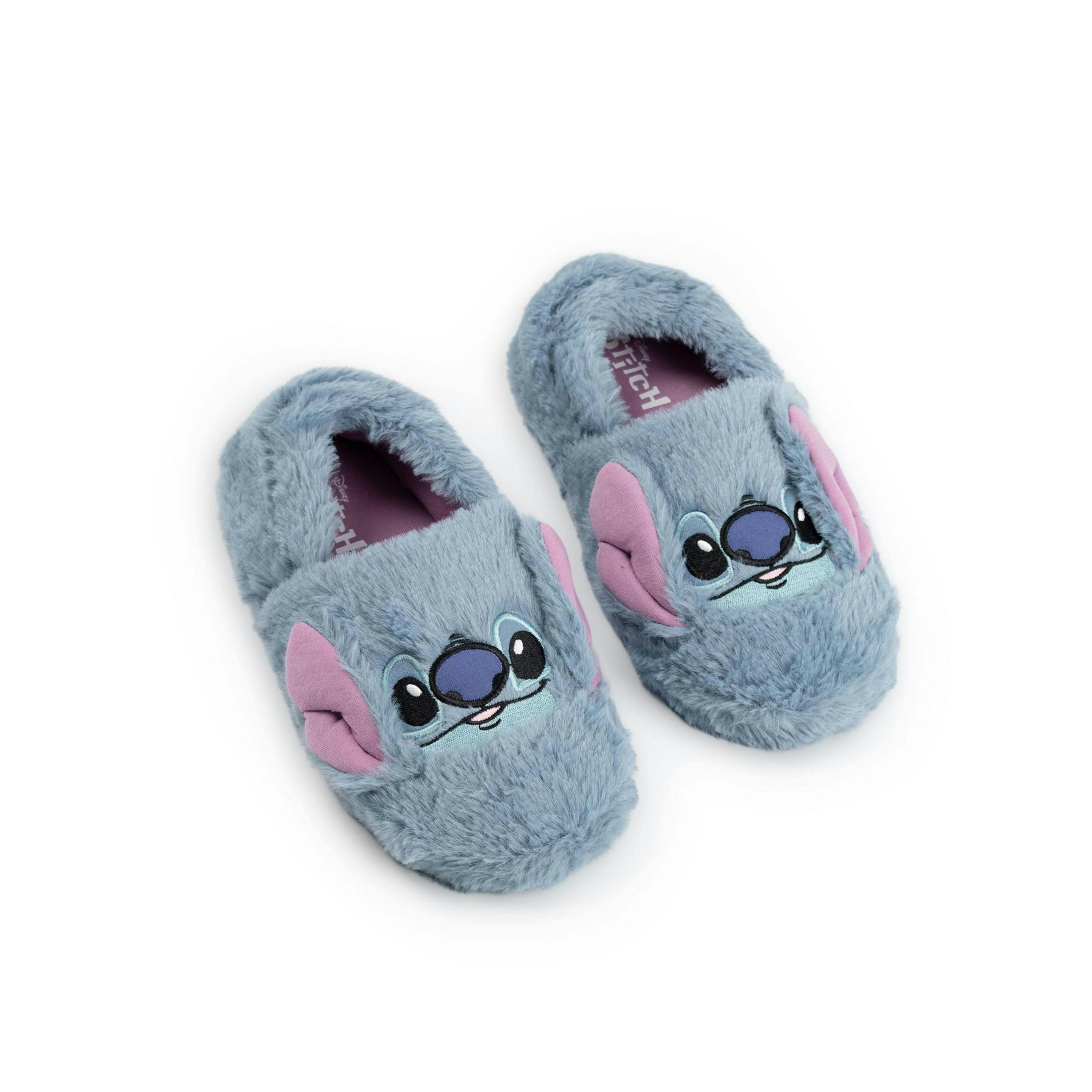 Disney Lilo & Stitch Girls Blue Slip On Loafer Slippers | Fluffy Character Face Indoor Lounging Footwear | Disney Stitch Merchandise - 12 UK Child , view 1 of 1